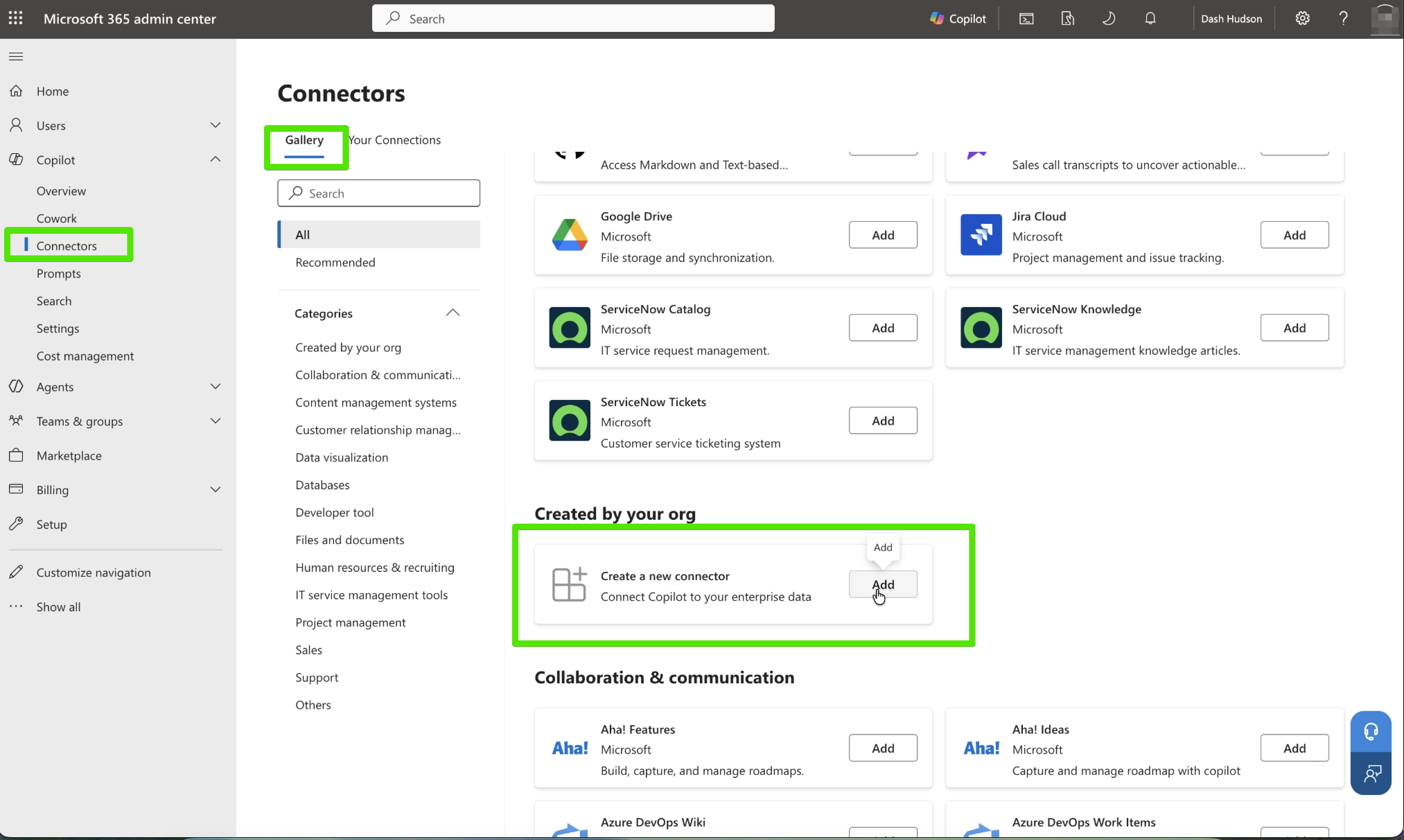 Add new connector in the Copilot gallery