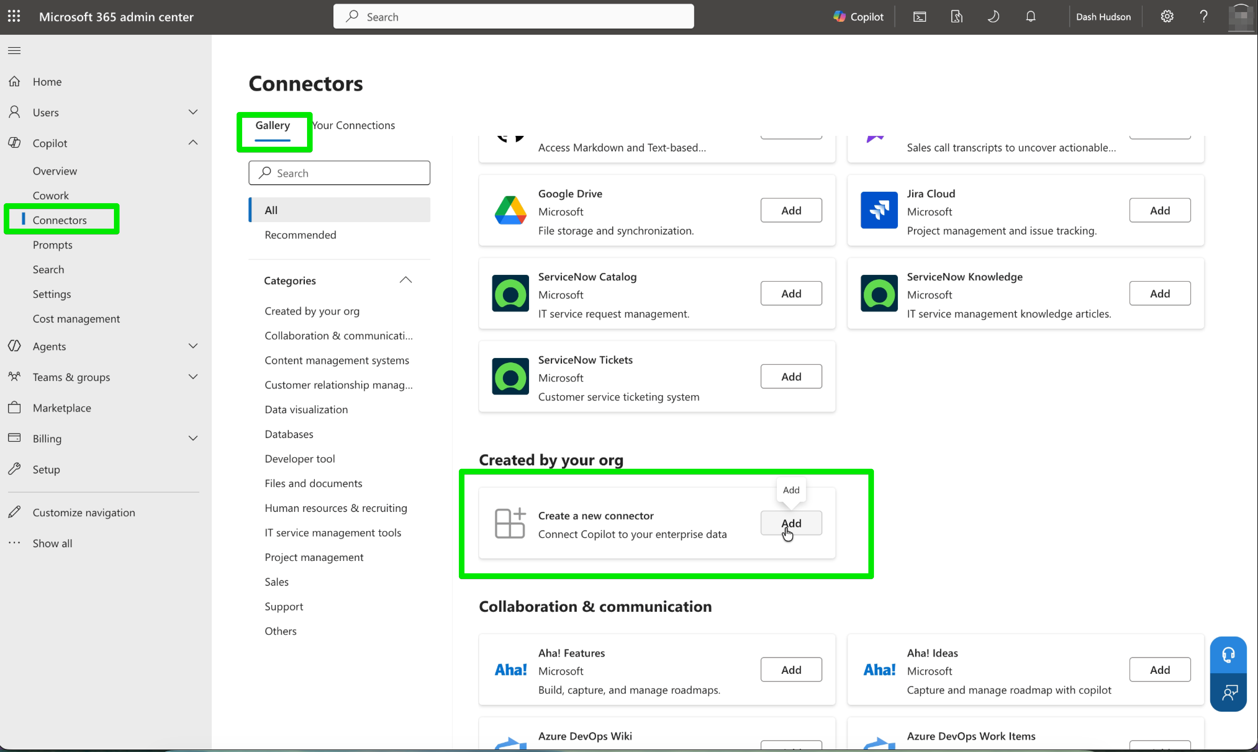Add new connector in the Copilot gallery