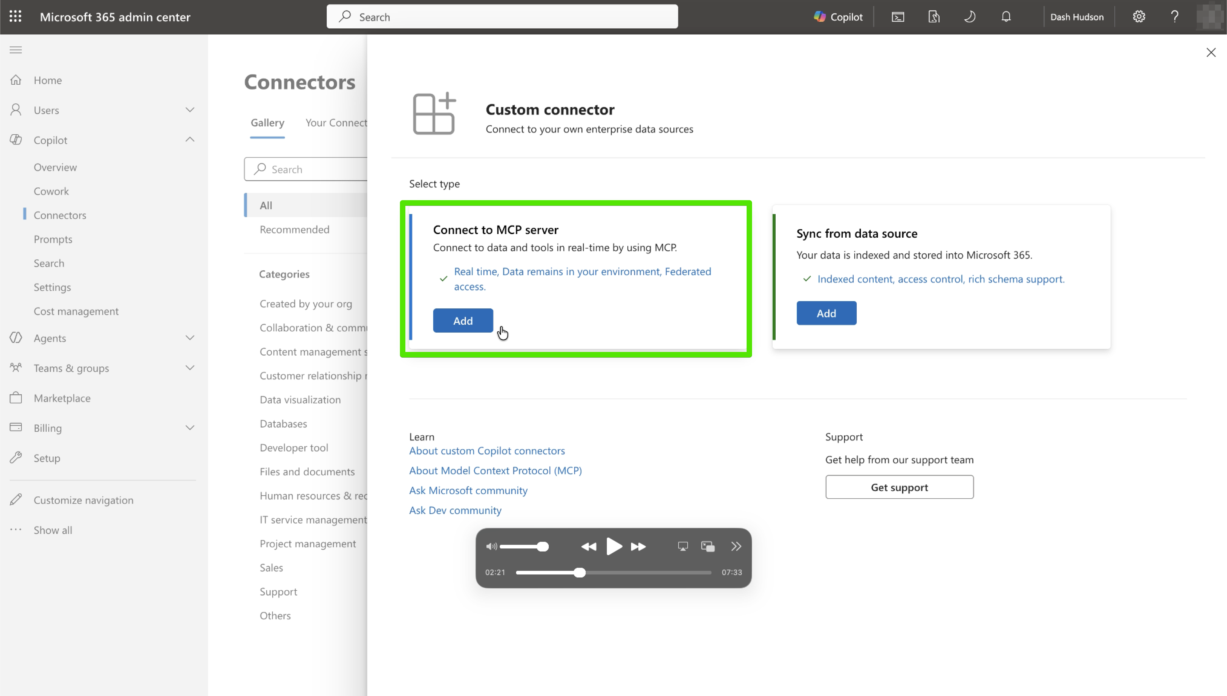 Choose Connect to MCP server