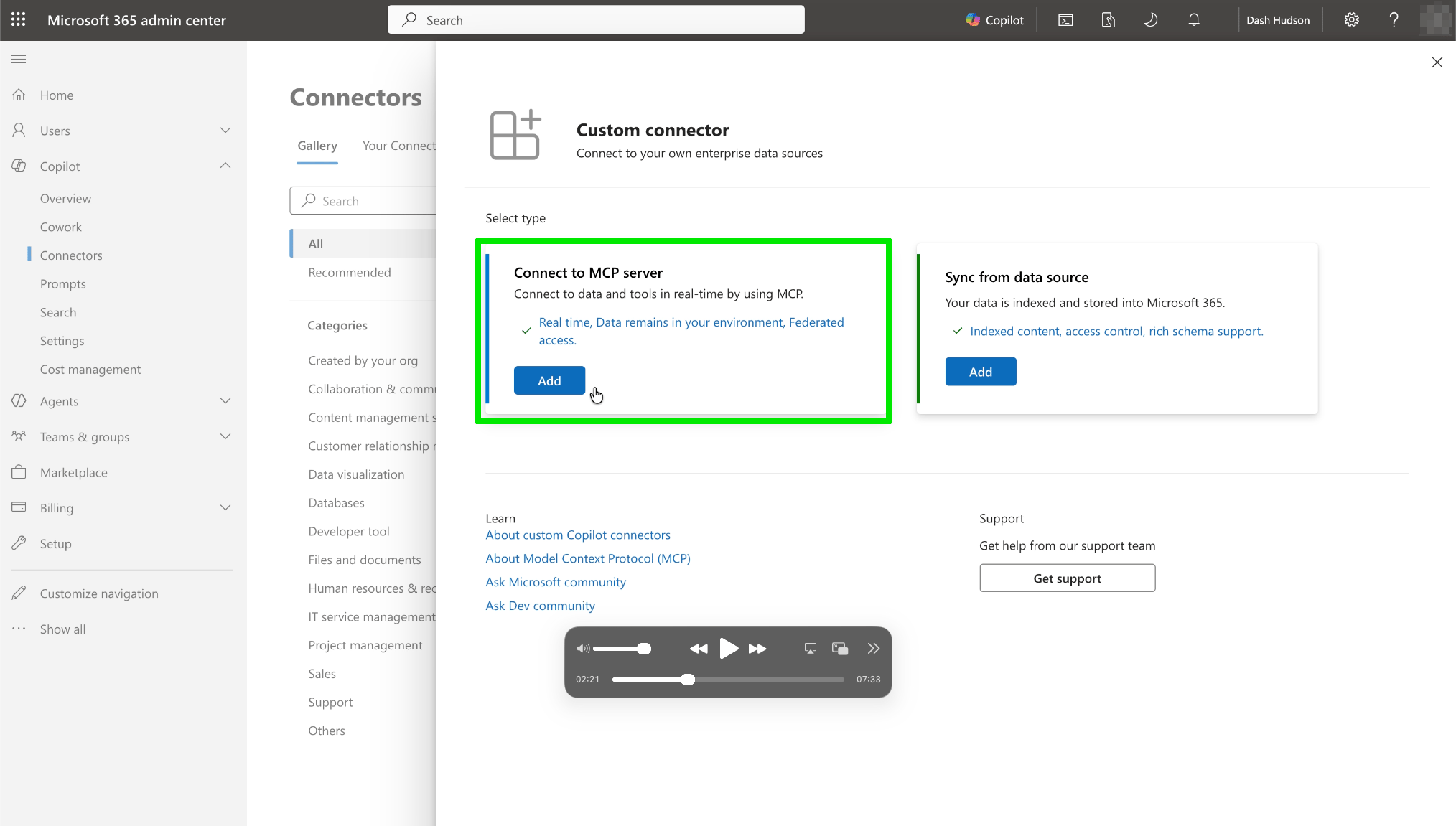 Choose Connect to MCP server