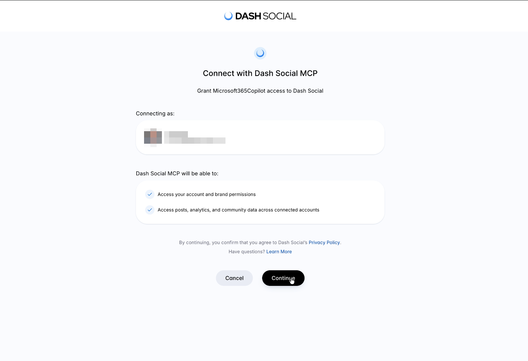 Authorize and connect to Dash Social