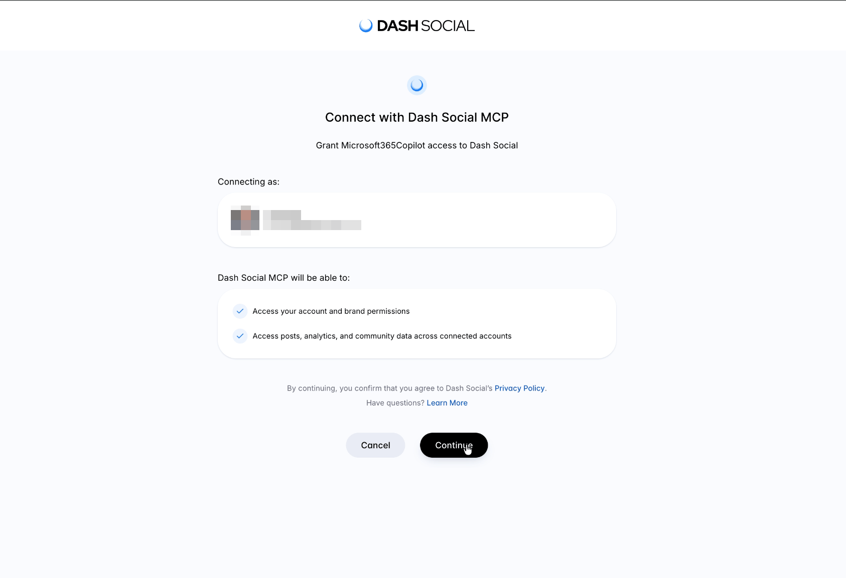 Authorize and connect to Dash Social