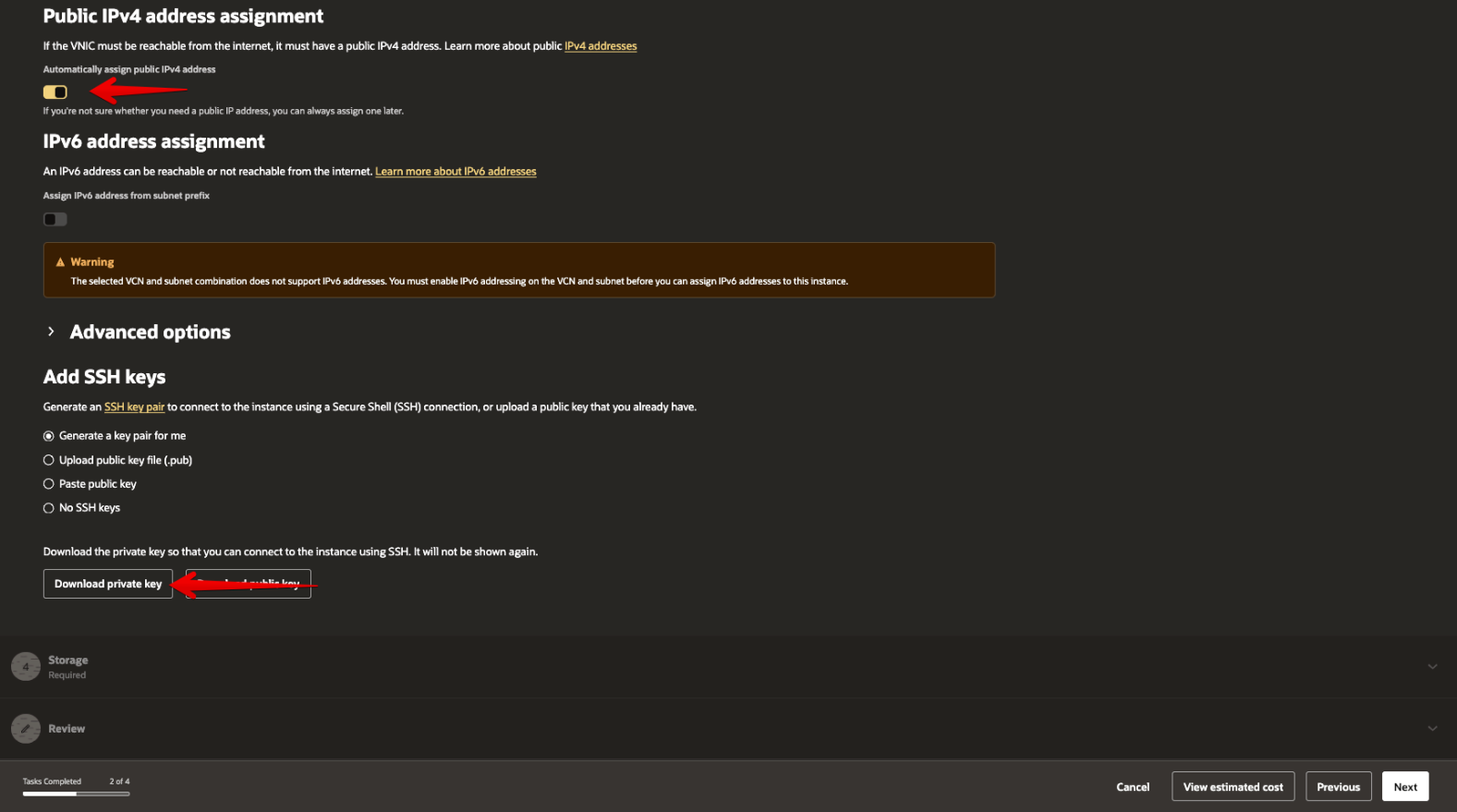 Picture 21. Disable automatic public IPv4 and create/download the SSH key