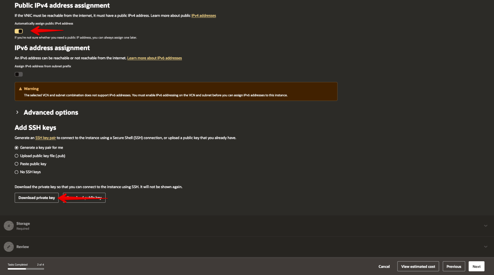 Picture 21. Disable automatic public IPv4 and create/download the SSH key