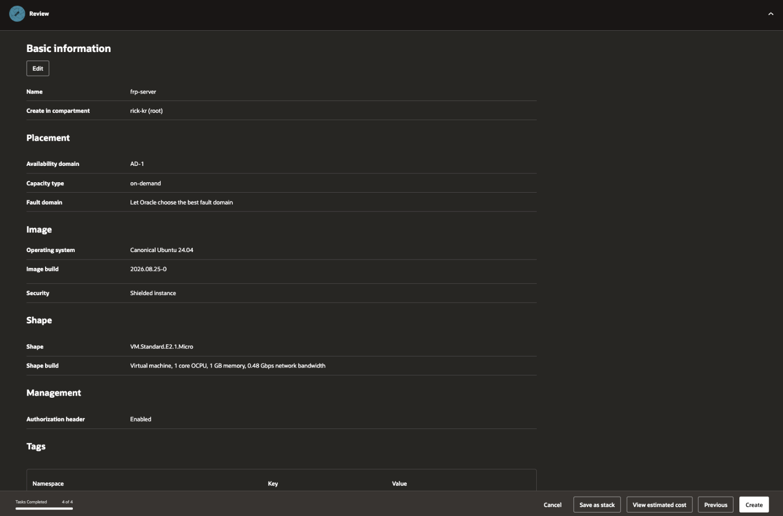 Picture 23. Review the Ubuntu 24.04 and VM.Standard.E2.1.Micro configuration