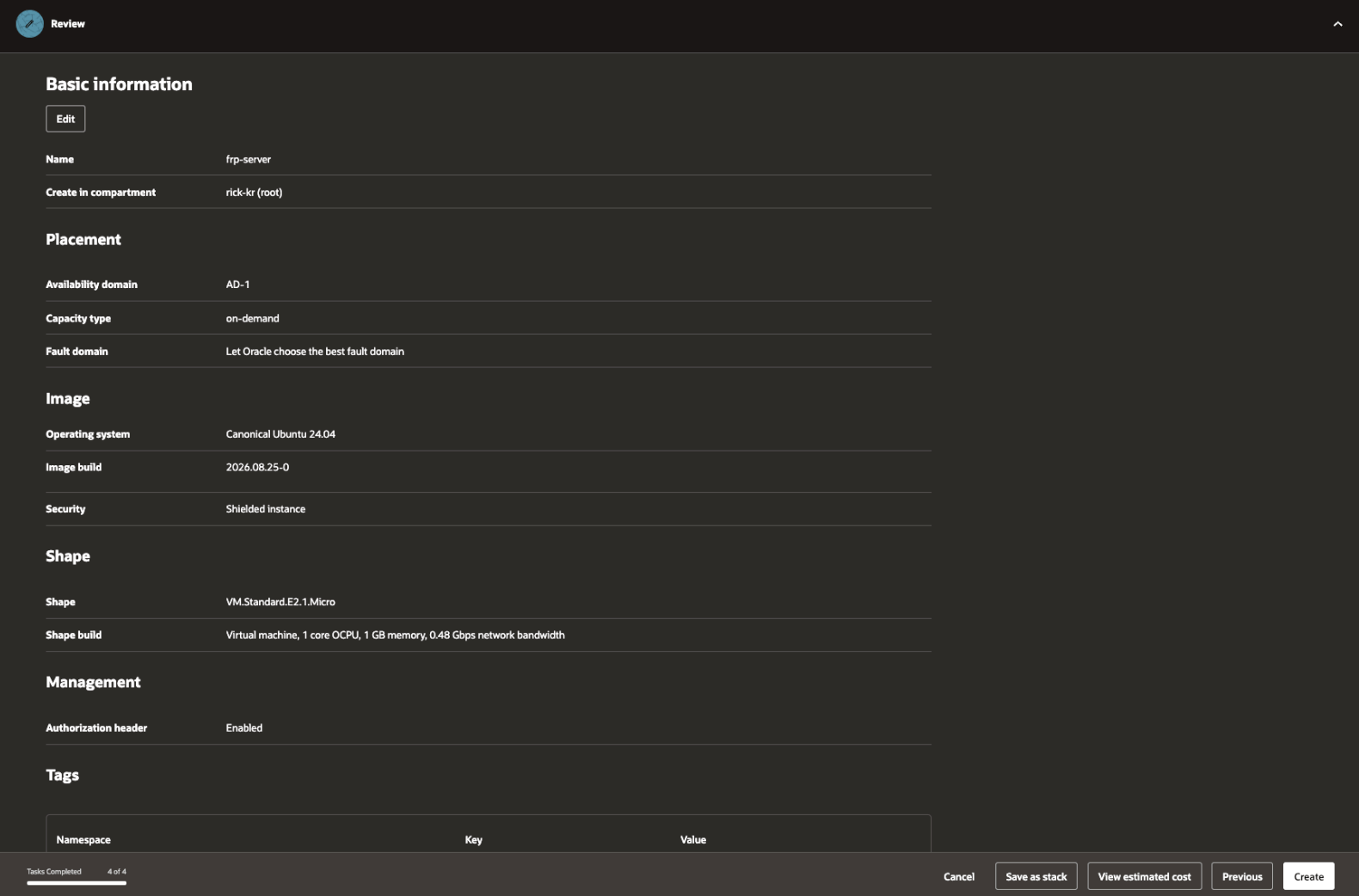 Picture 23. Review the Ubuntu 24.04 and VM.Standard.E2.1.Micro configuration