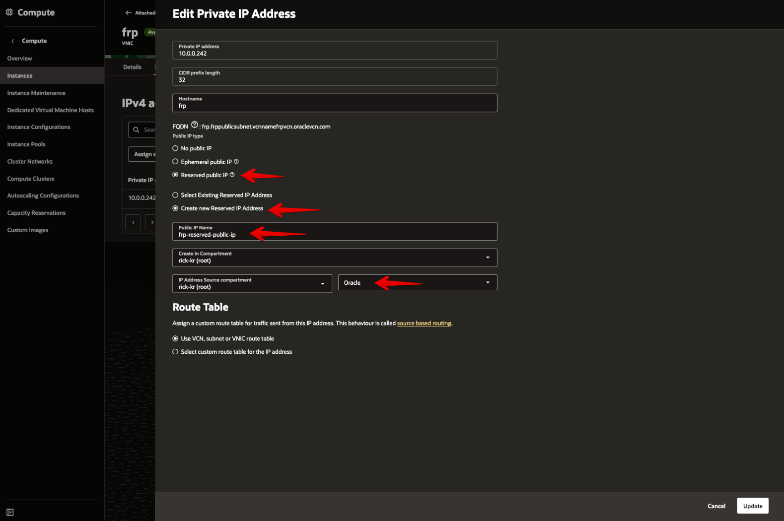 Picture 30. Create and attach a new Reserved Public IP