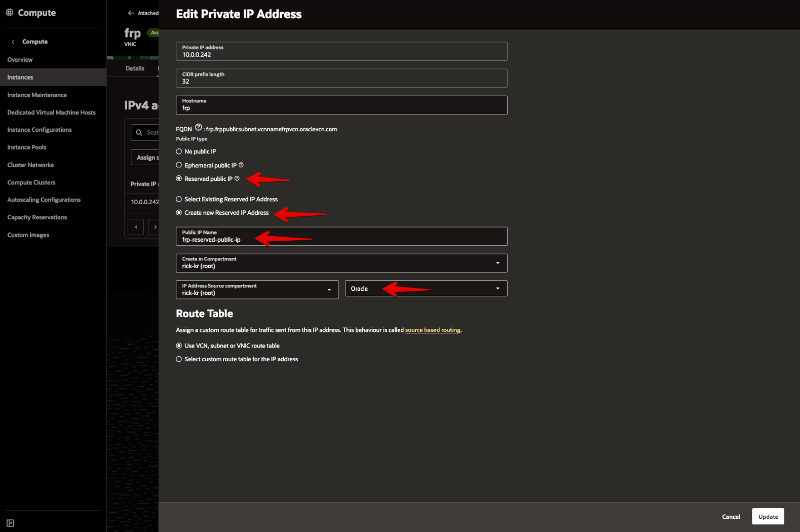 Picture 30. Create and attach a new Reserved Public IP