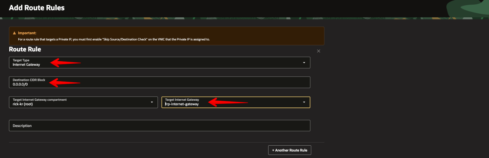 Picture 8. Add the 0.0.0.0/0 route through the Internet Gateway
