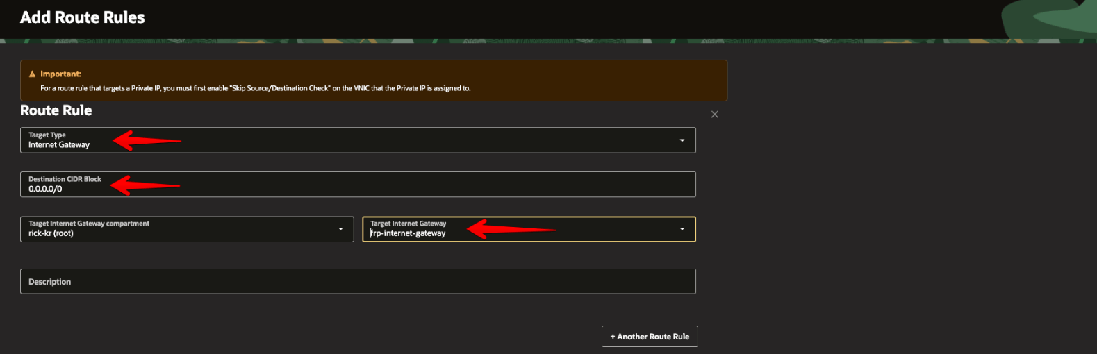 Picture 8. Add the 0.0.0.0/0 route through the Internet Gateway