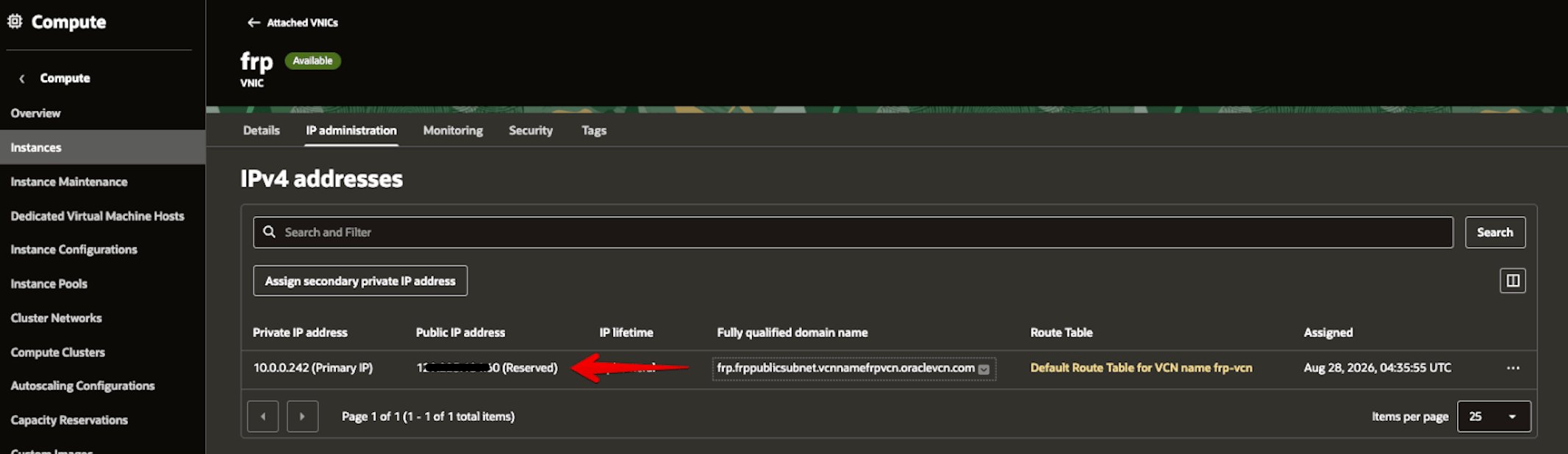 Picture 31. Confirm the Reserved Public IP is attached