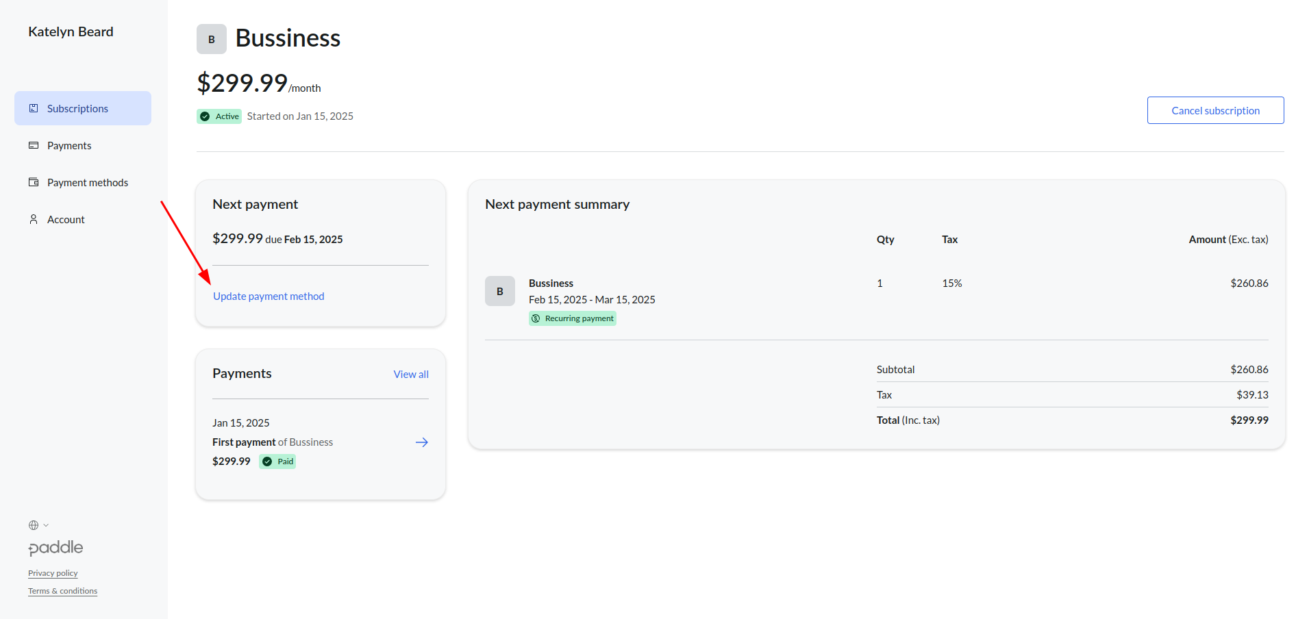 Update payment method