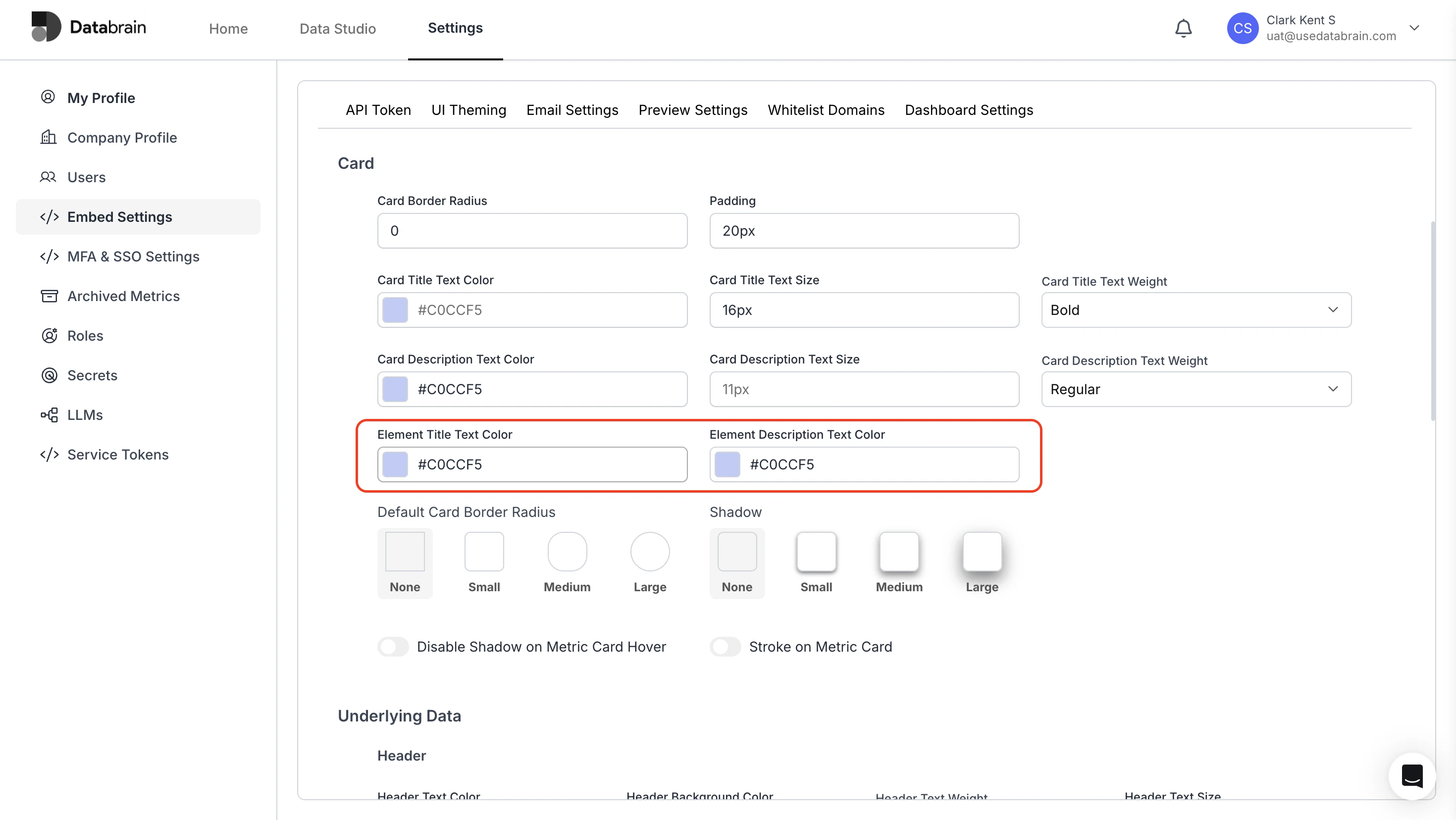 Dashboard Element Font Color in UI Theming Page