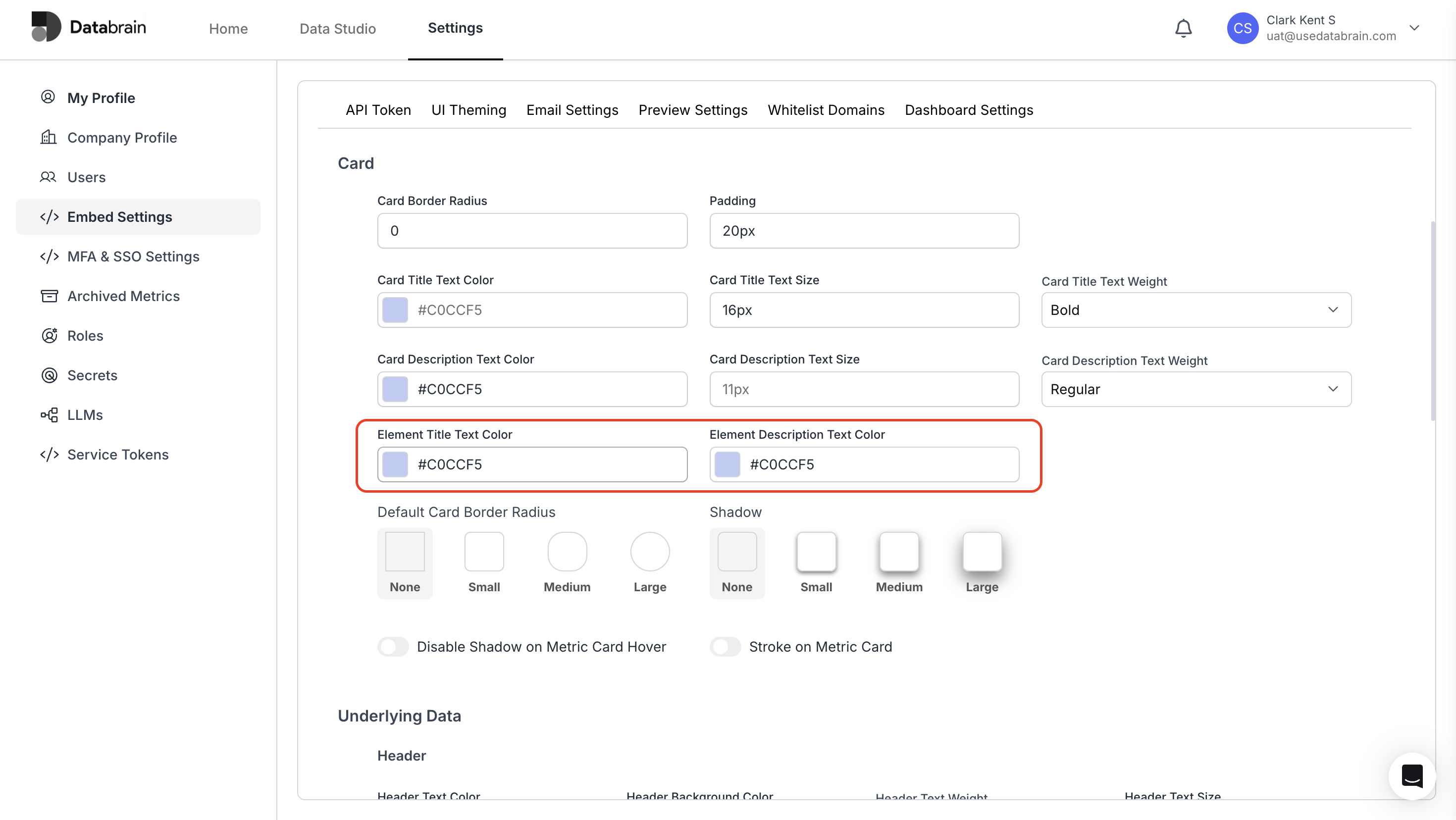 Dashboard Element Font Color in UI Theming Page