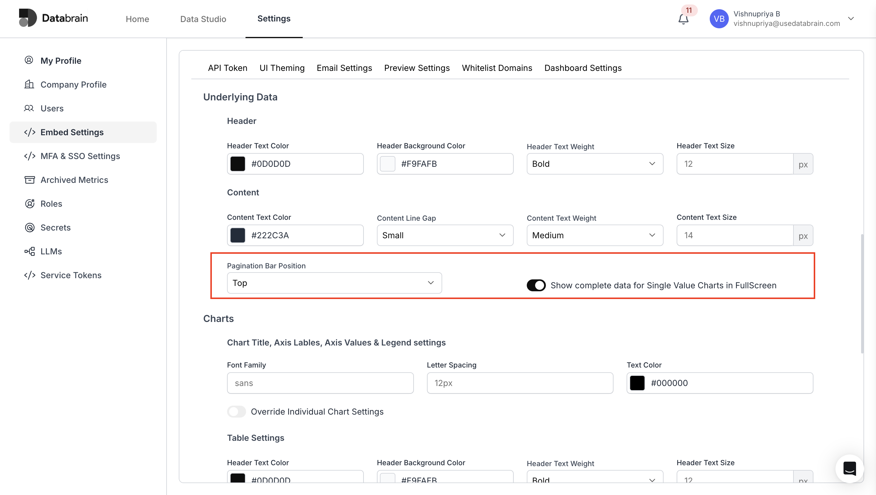 Single Value Card fullscreen underlying-data and pagination settings