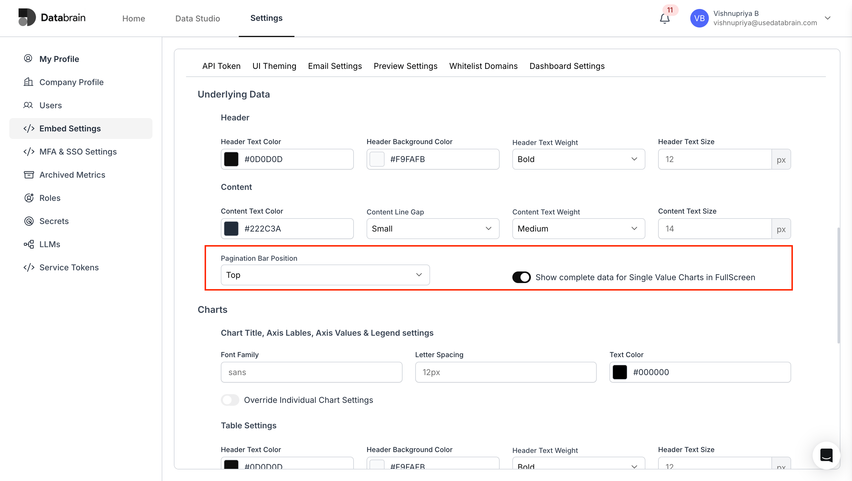 Single Value Card fullscreen underlying-data and pagination settings