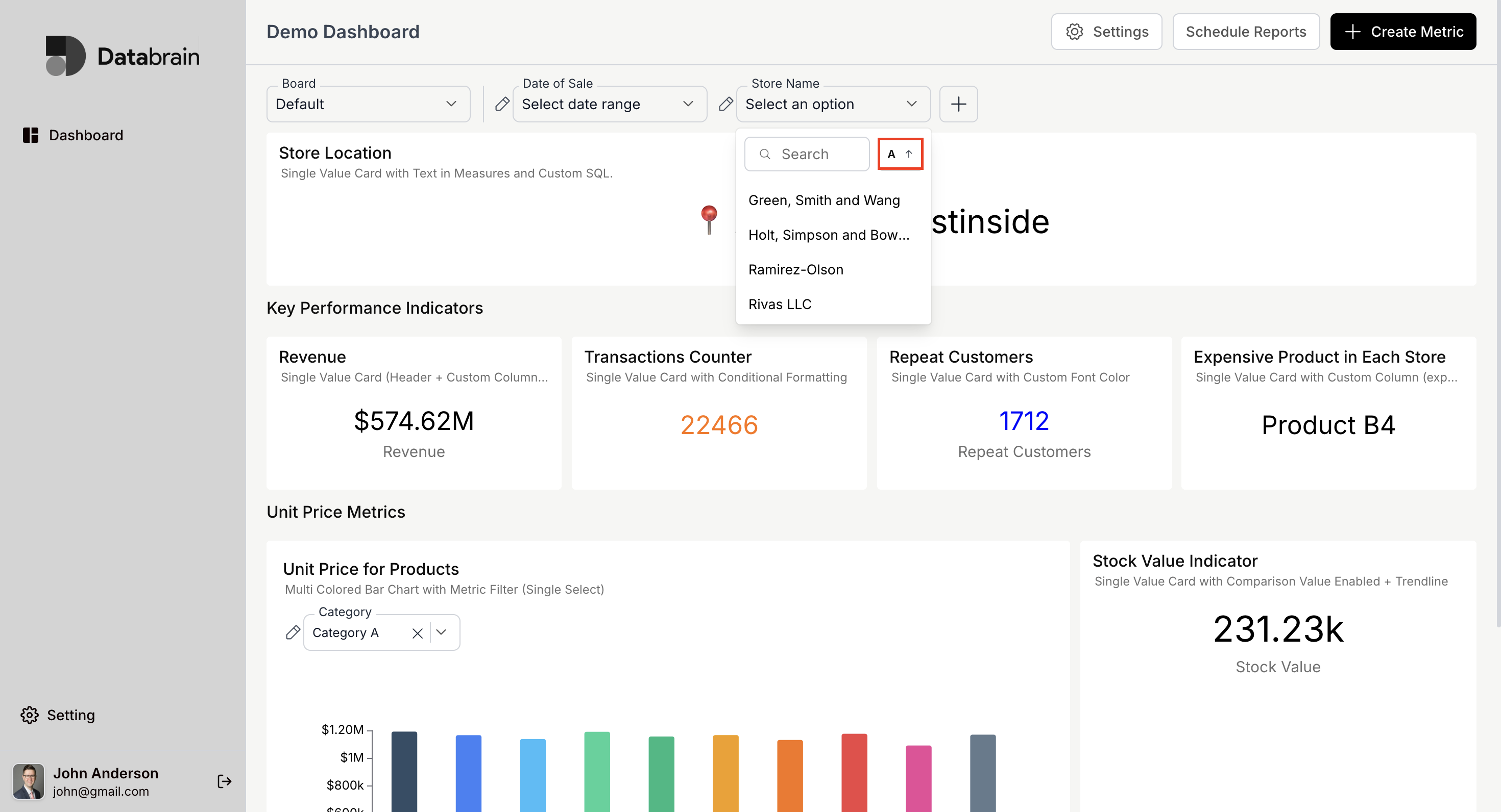 End-user sort options in dashboard and metric filters