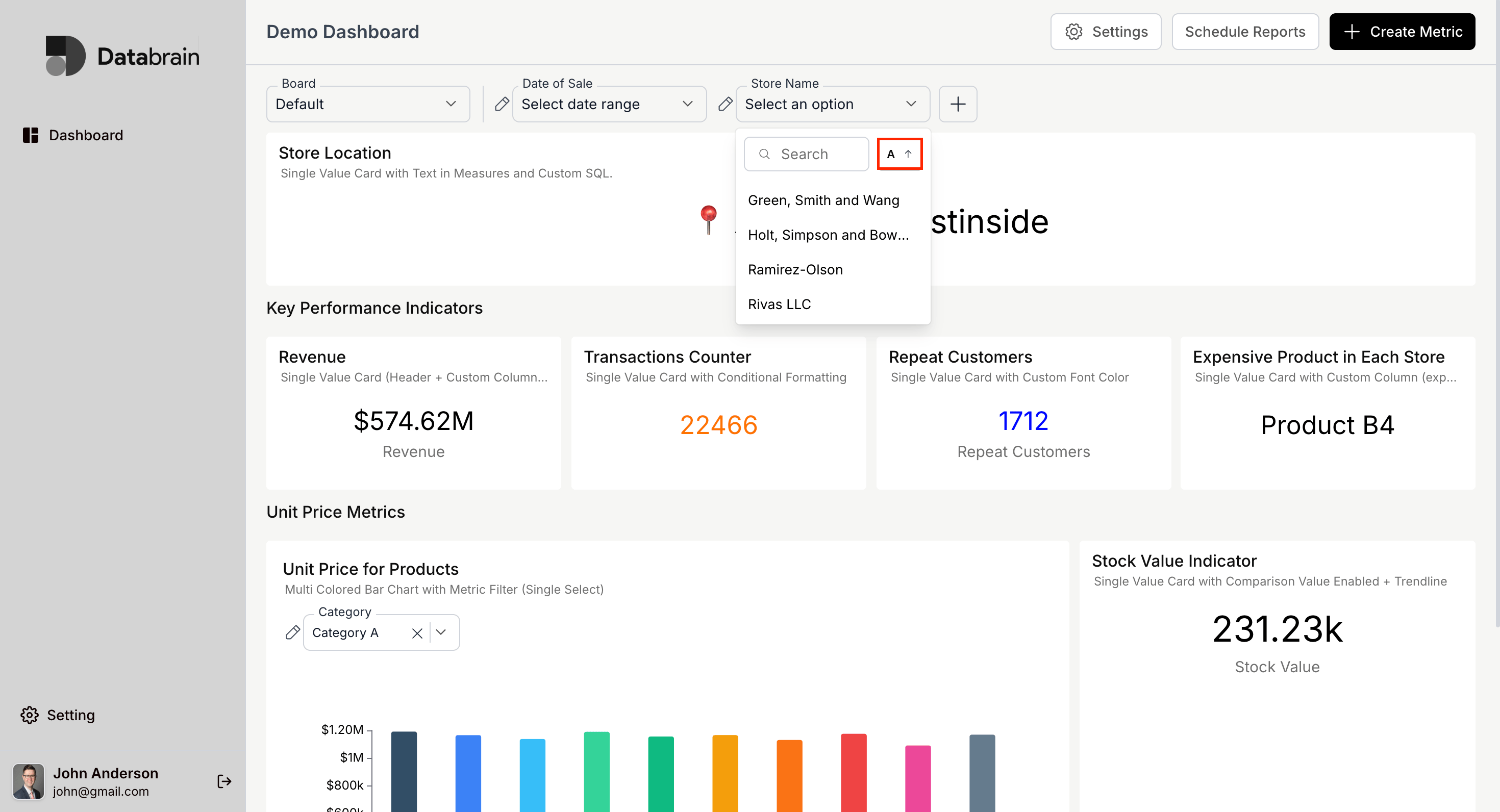 End-user sort options in dashboard and metric filters