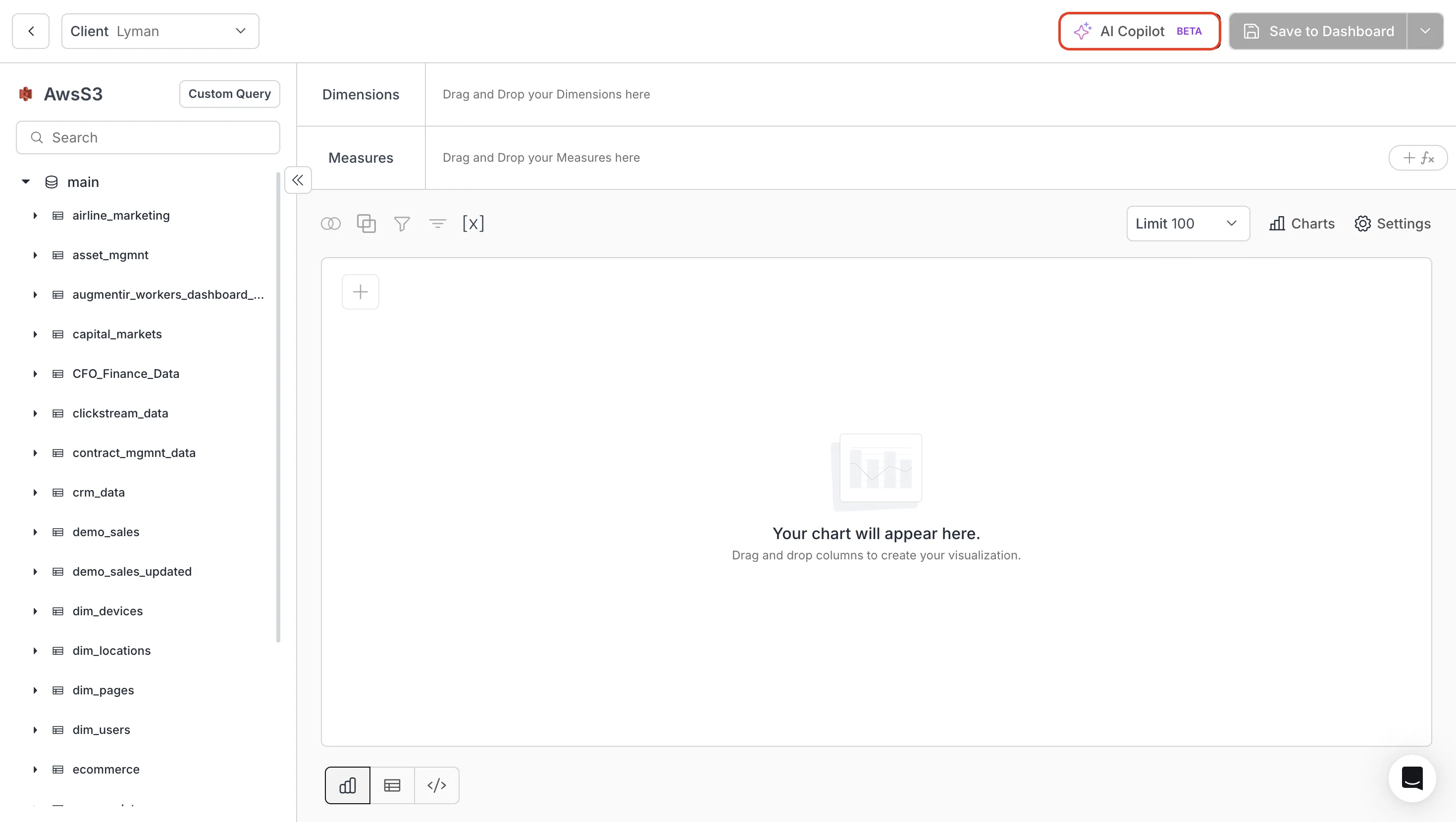AI Copilot button in the top-right corner of the metric builder