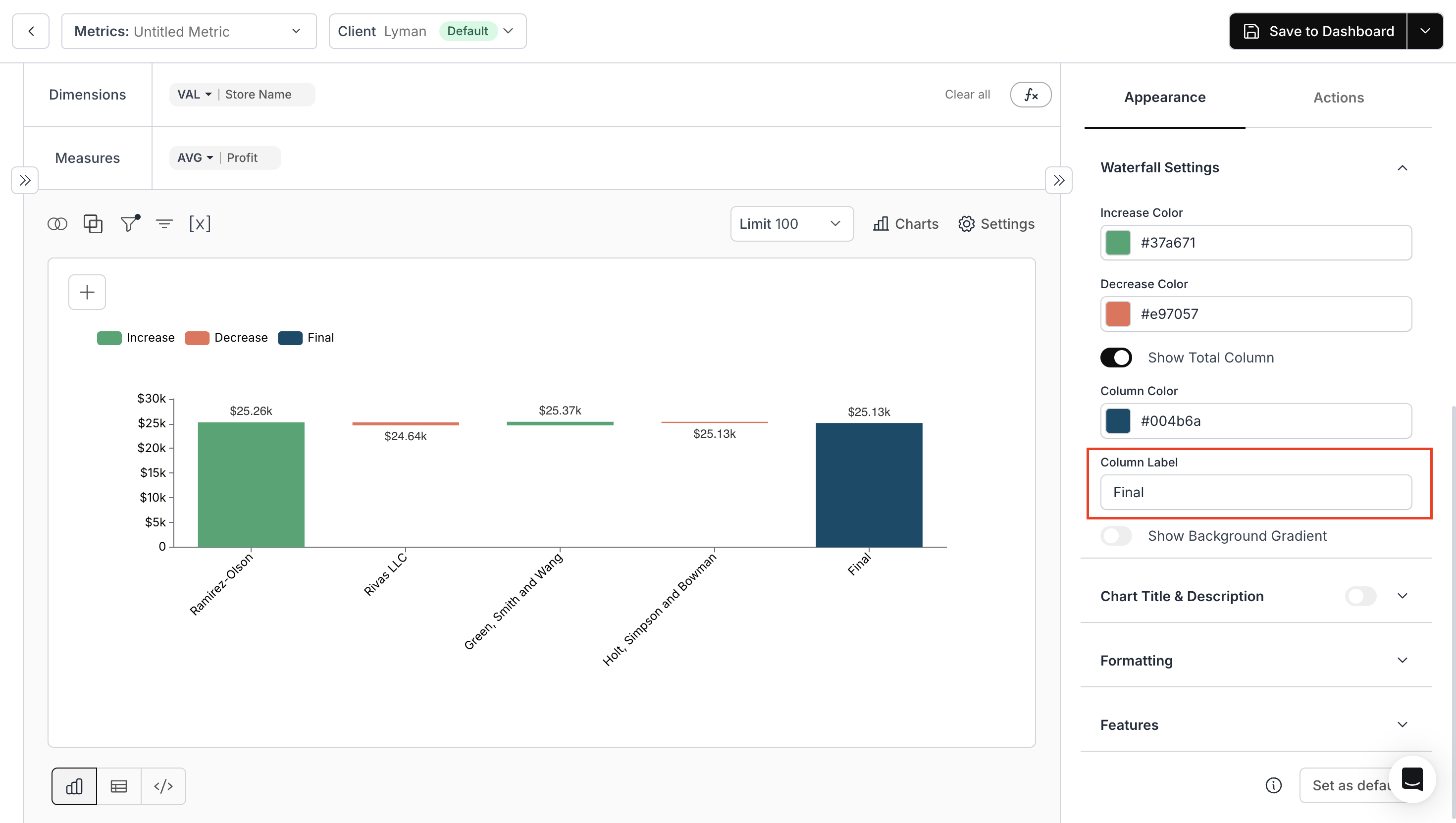 Waterfall Custom Total Column
