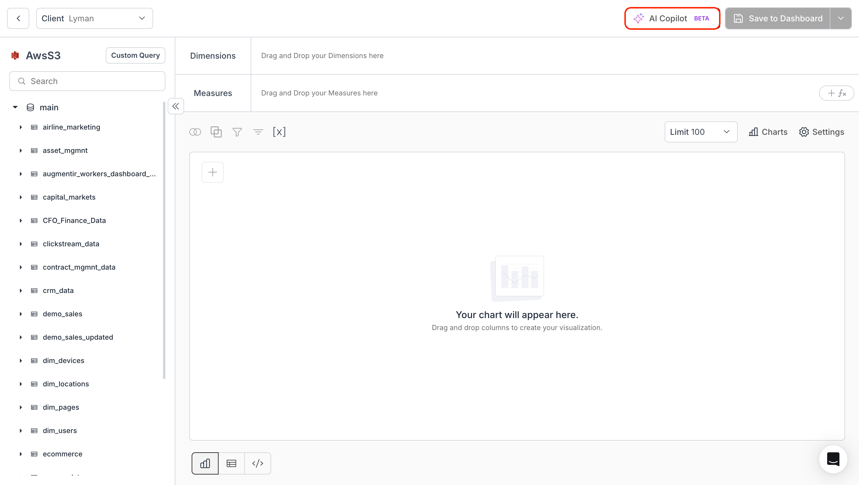 AI Copilot button in the top-right corner of the metric builder