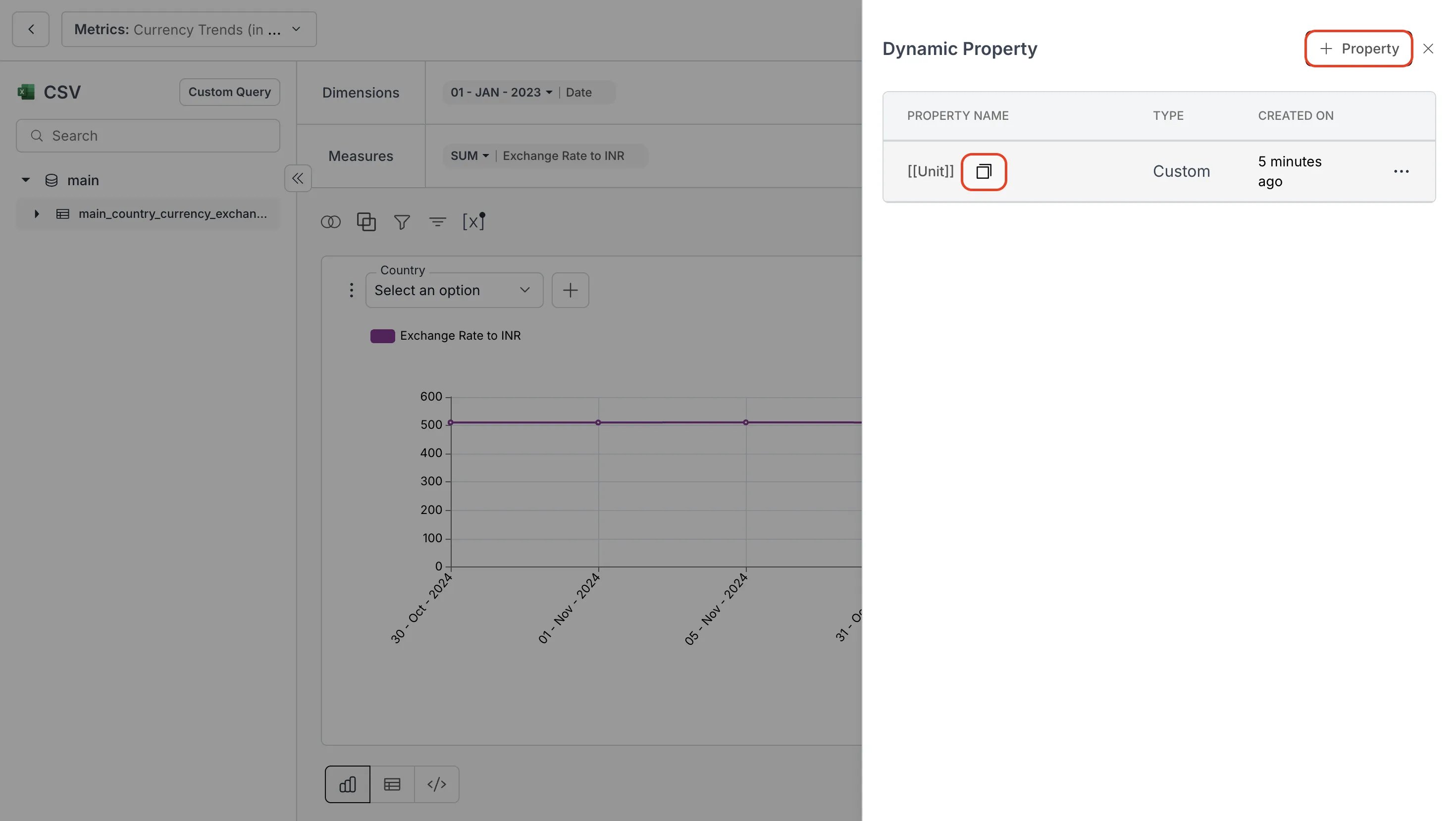 Verifying the created dynamic property listed in the panel