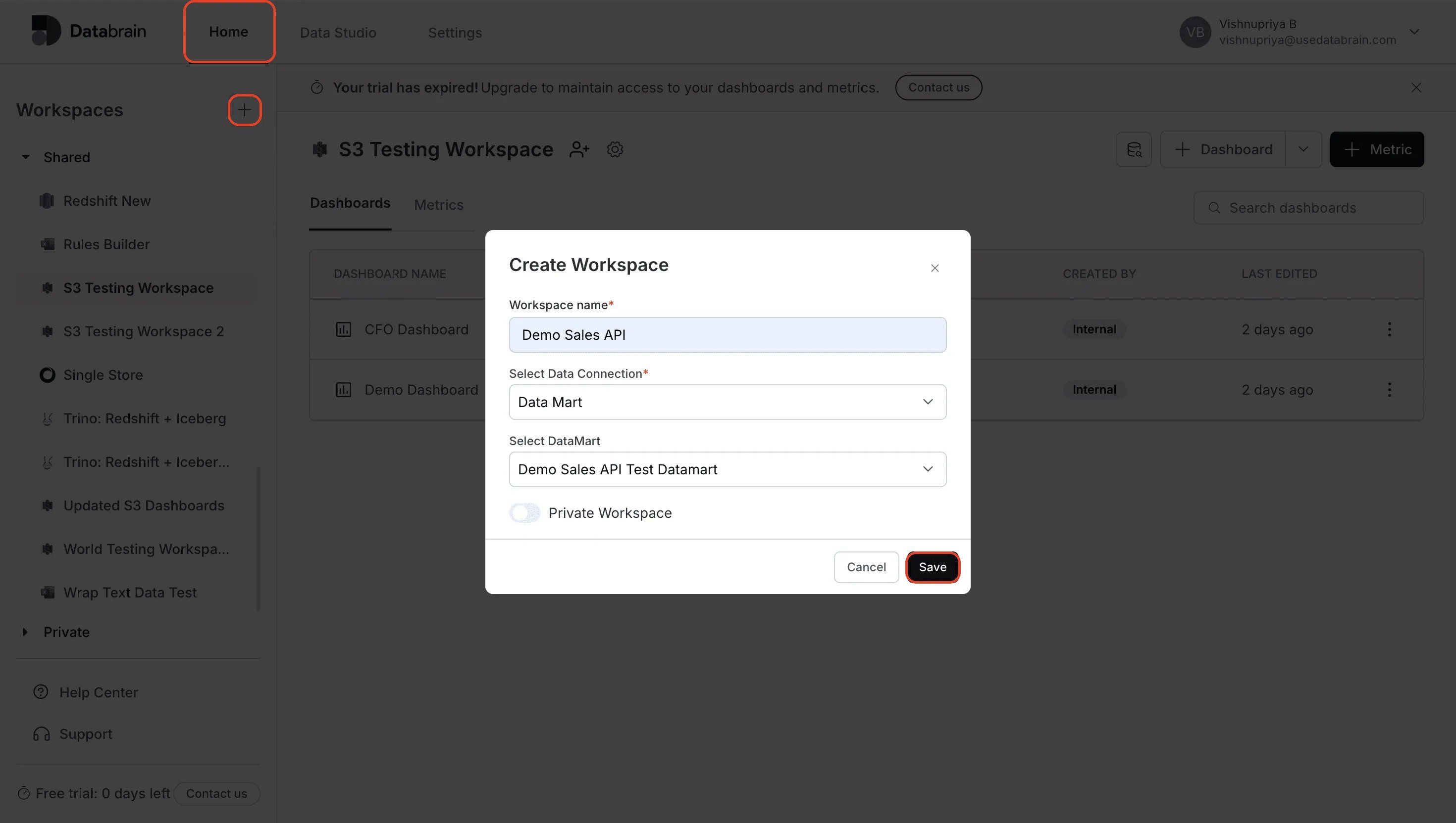 Workspace with Datamart