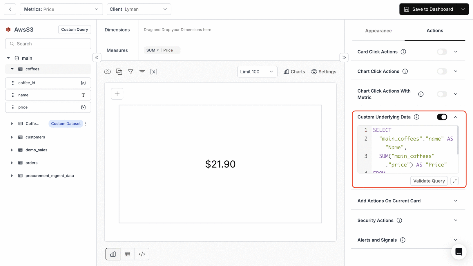 Hiding underlying data columns using custom SQL query