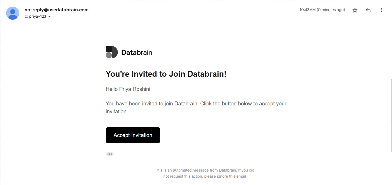 Databrain login interface for invited user