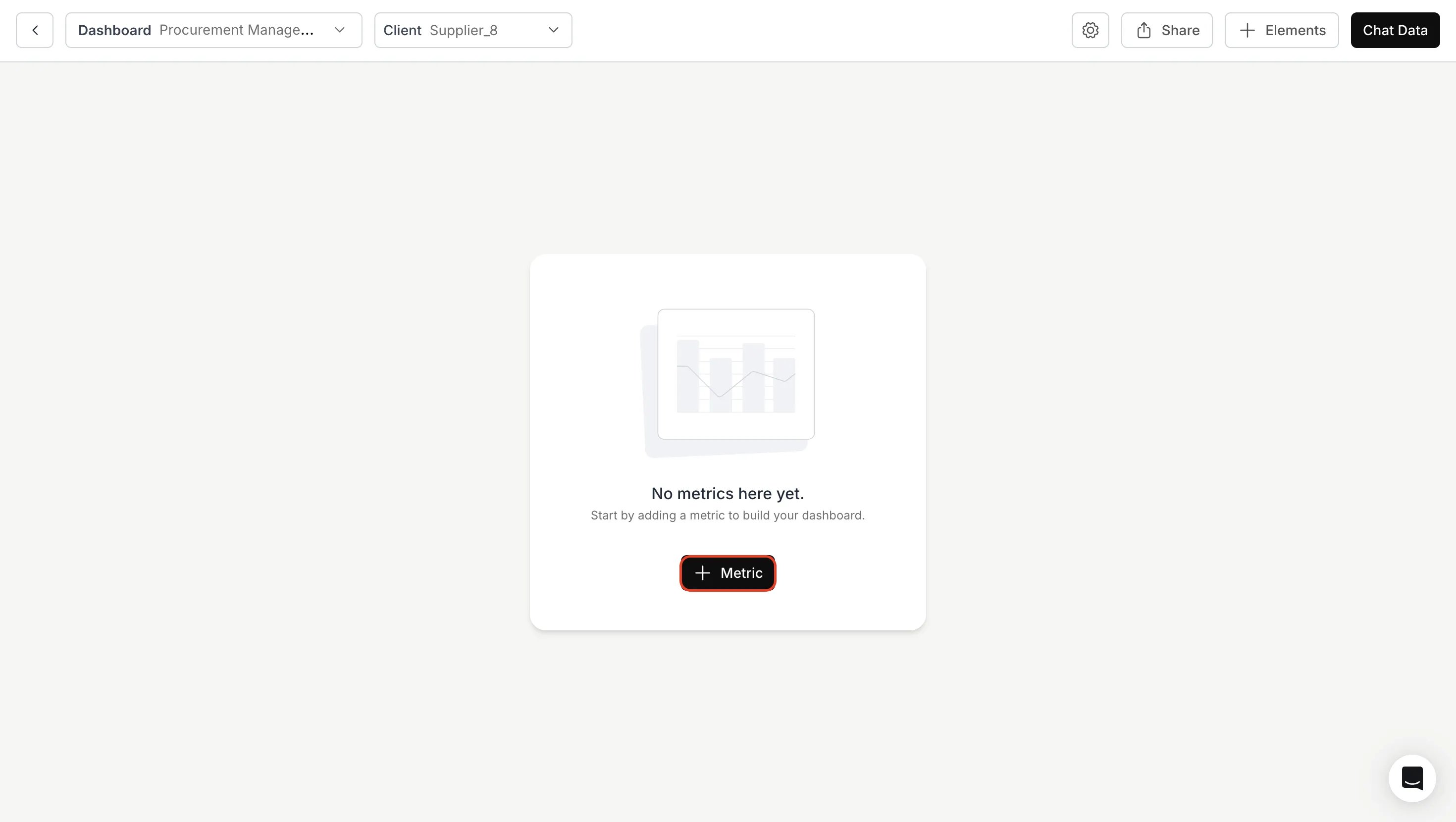 Initiate metric creation from dashboard by clicking the + Metric button