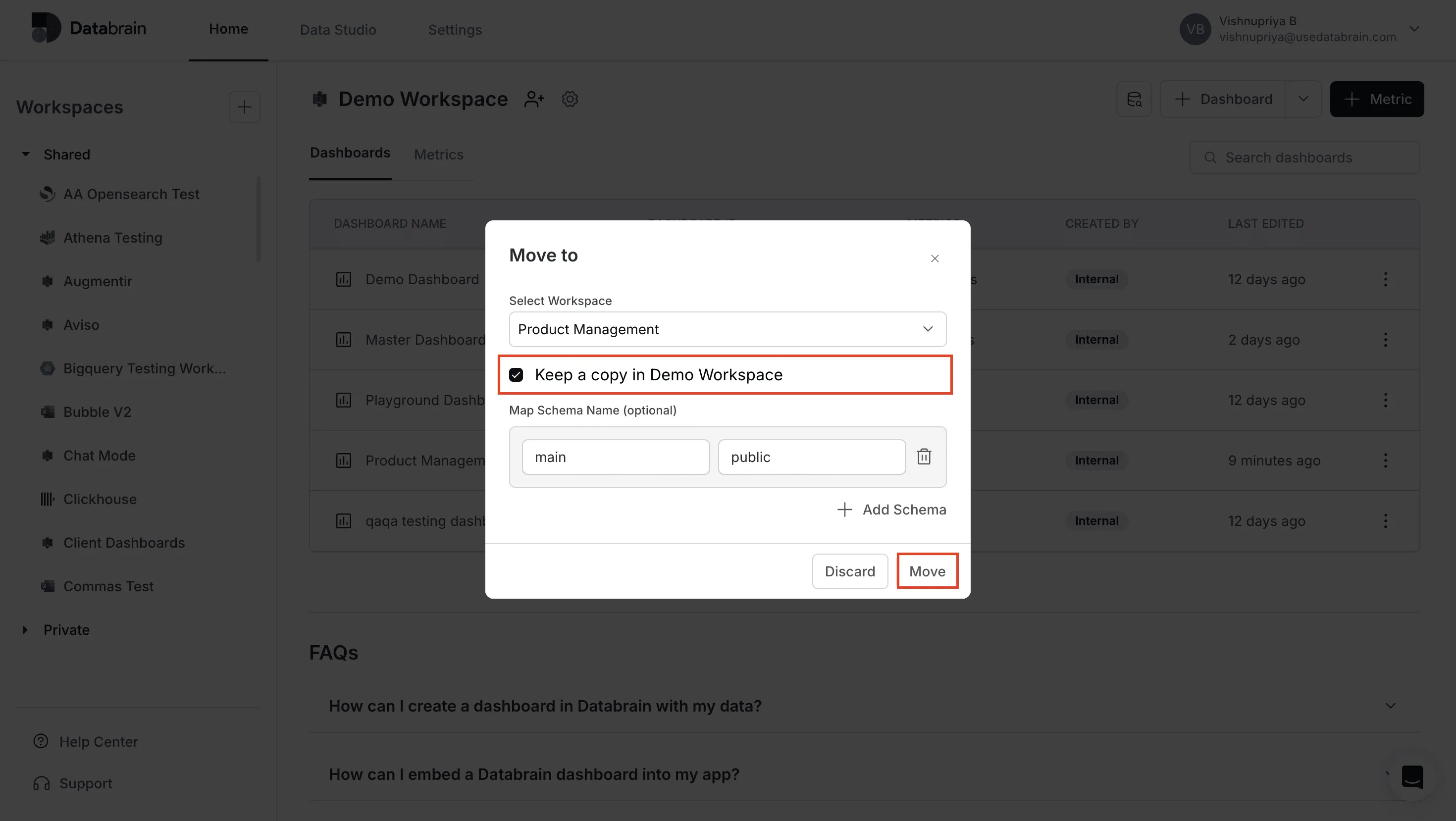 Move dashboard to another workspace with option to keep a copy
