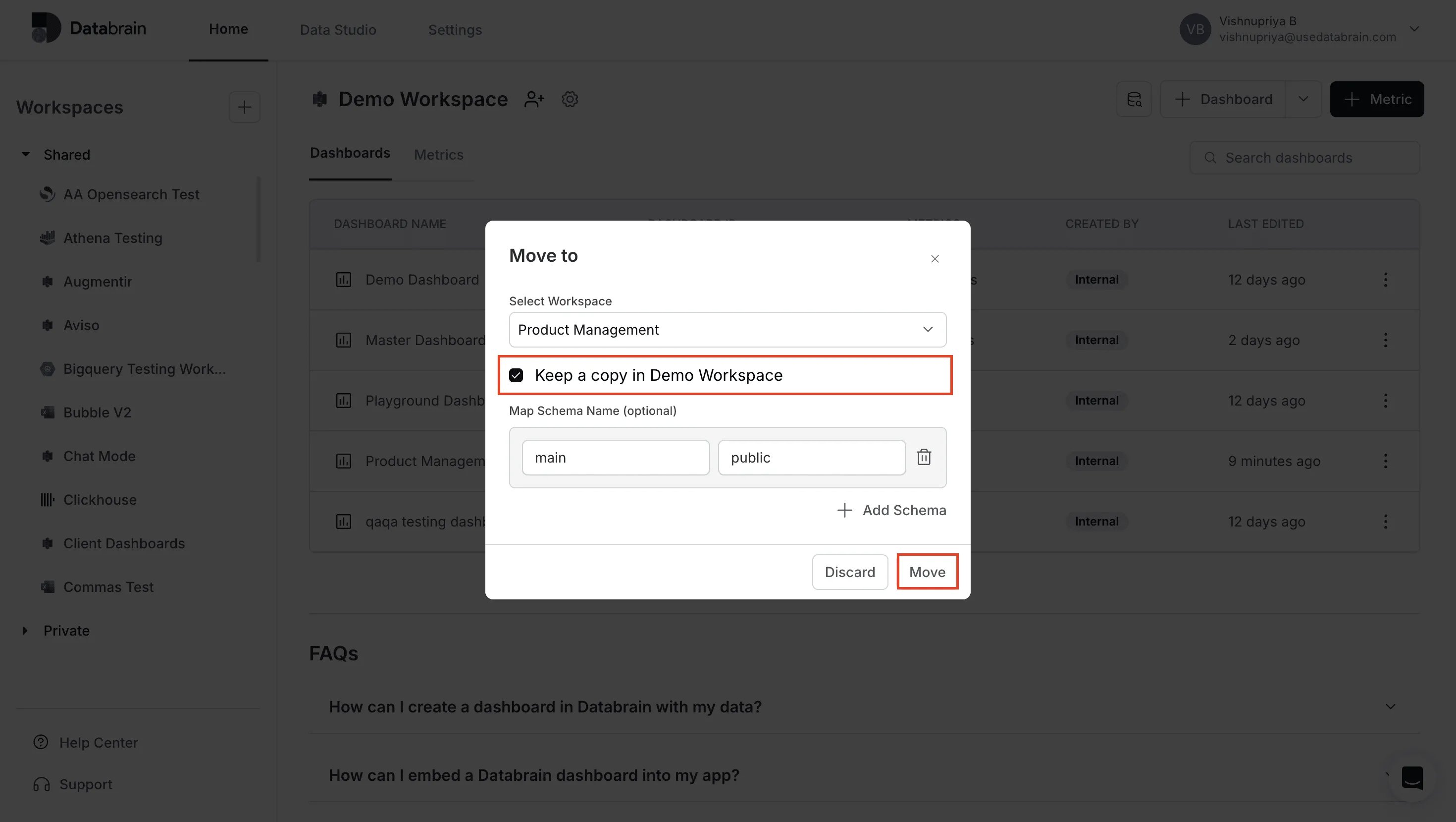 Move dashboard to another workspace with option to keep a copy