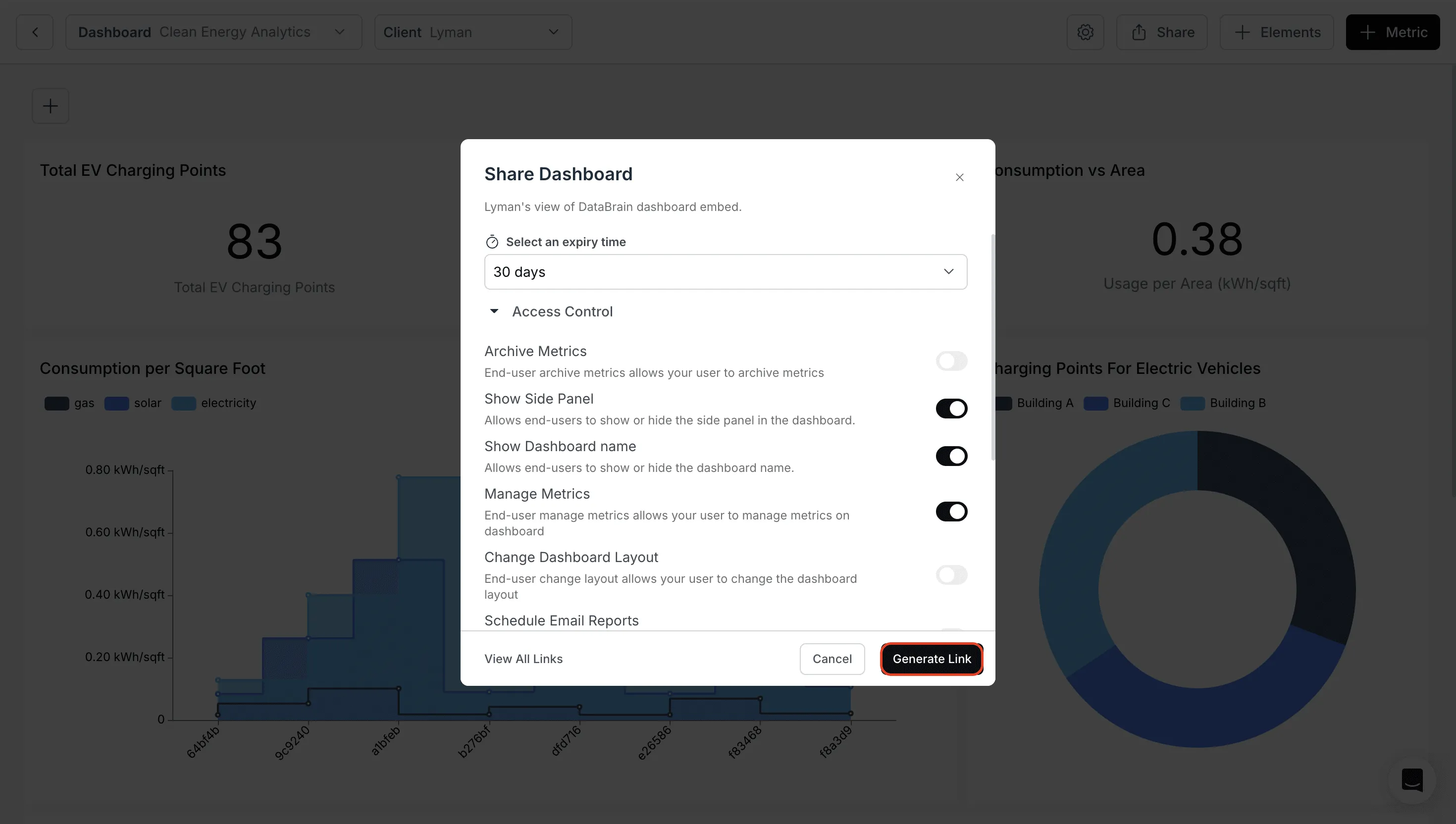 Preview link generation and access control configuration screen