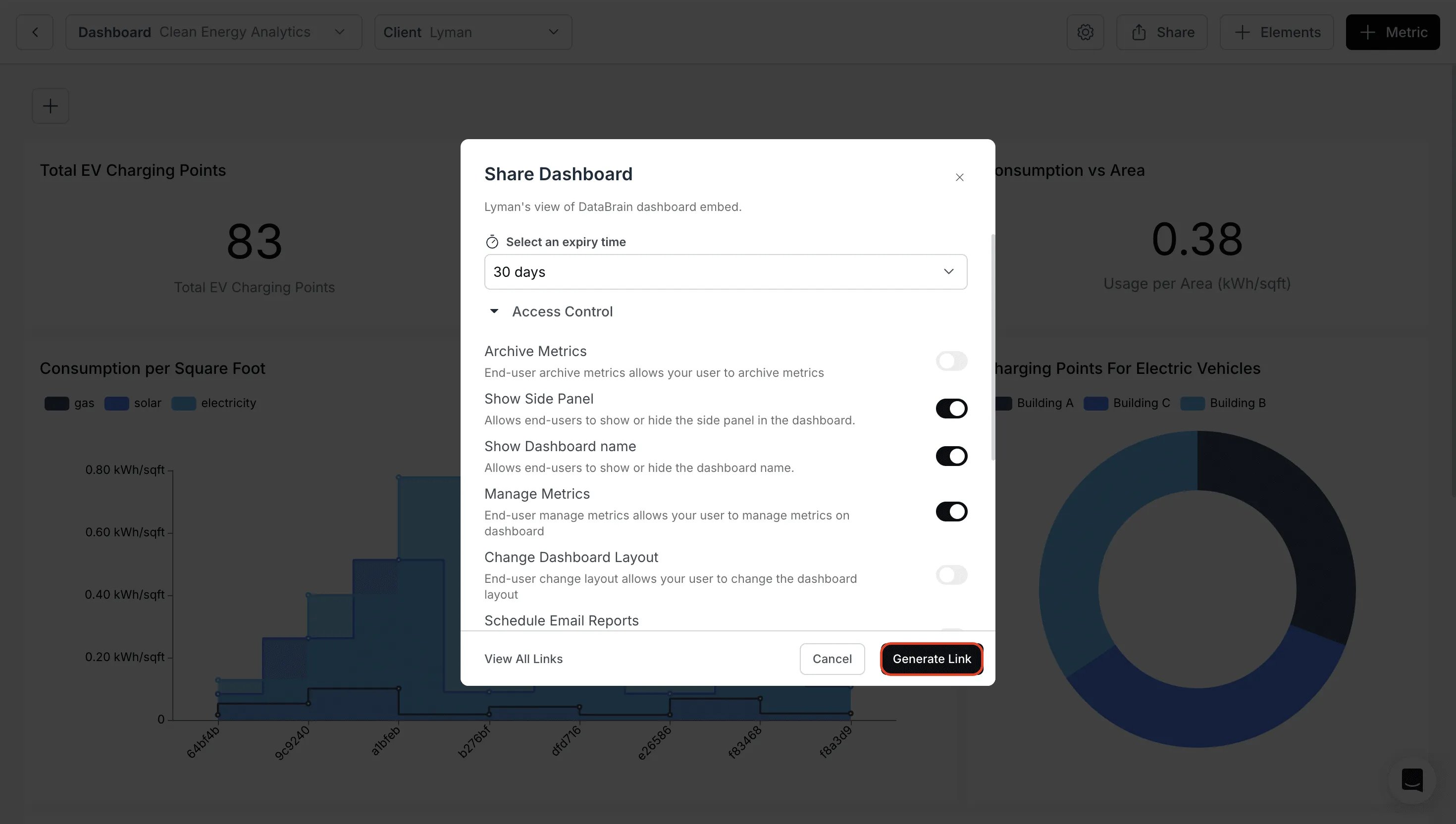 Preview link generation and access control configuration screen