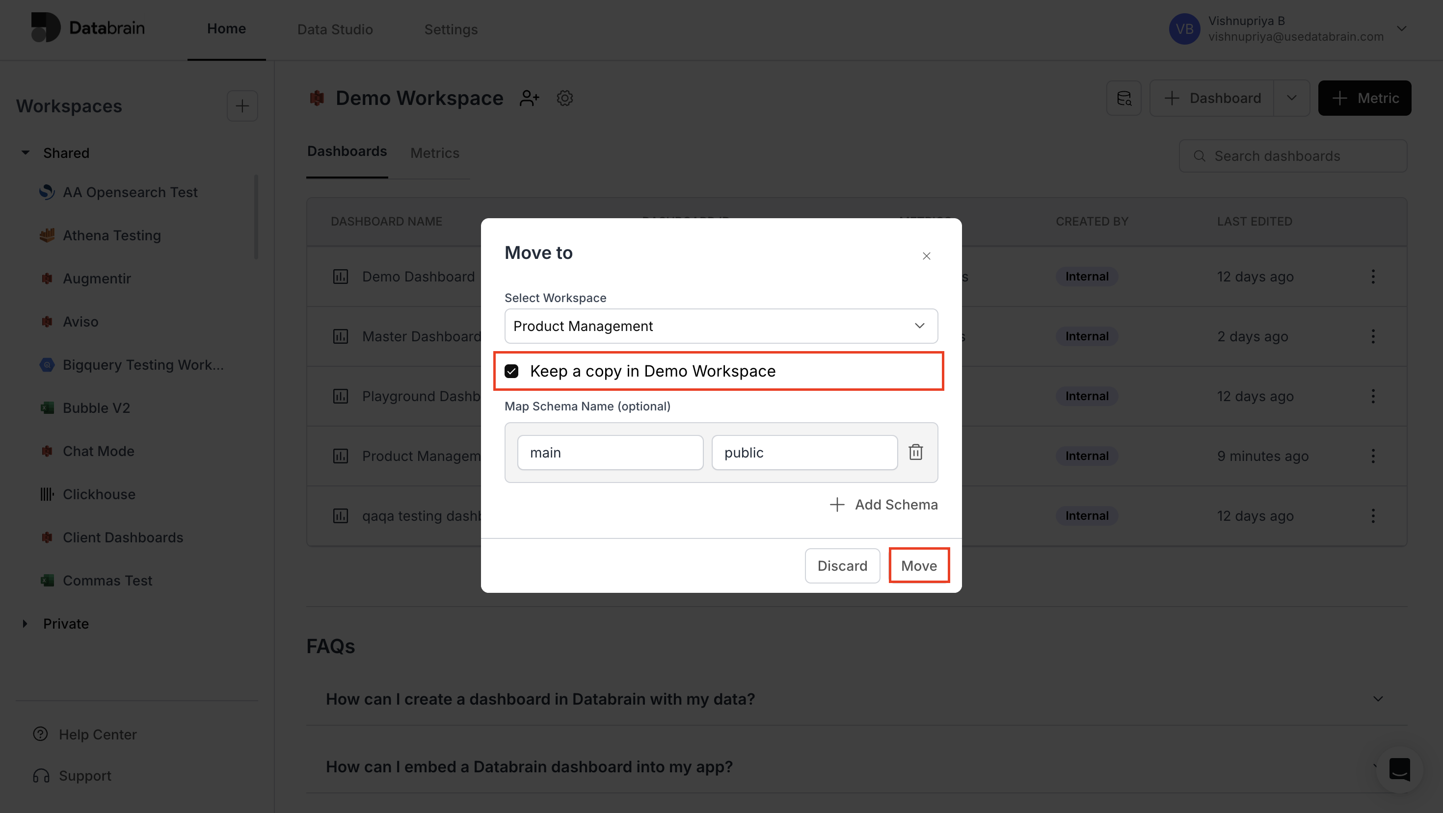 Move dashboard to another workspace with option to keep a copy