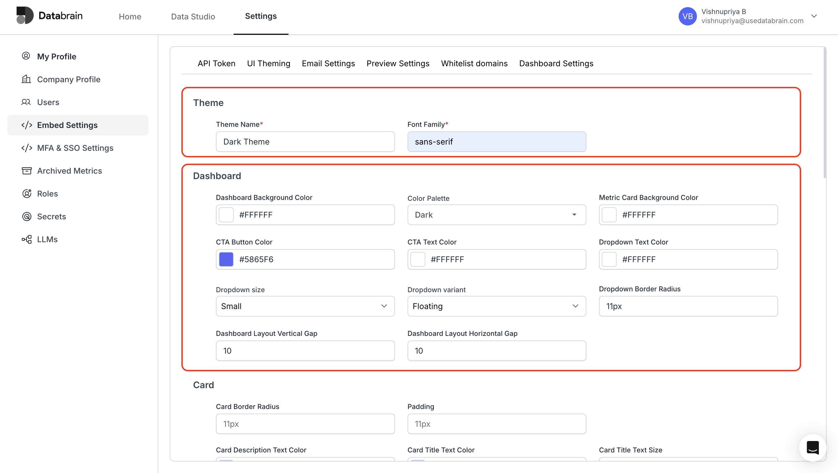 Configure Dashboard Settings