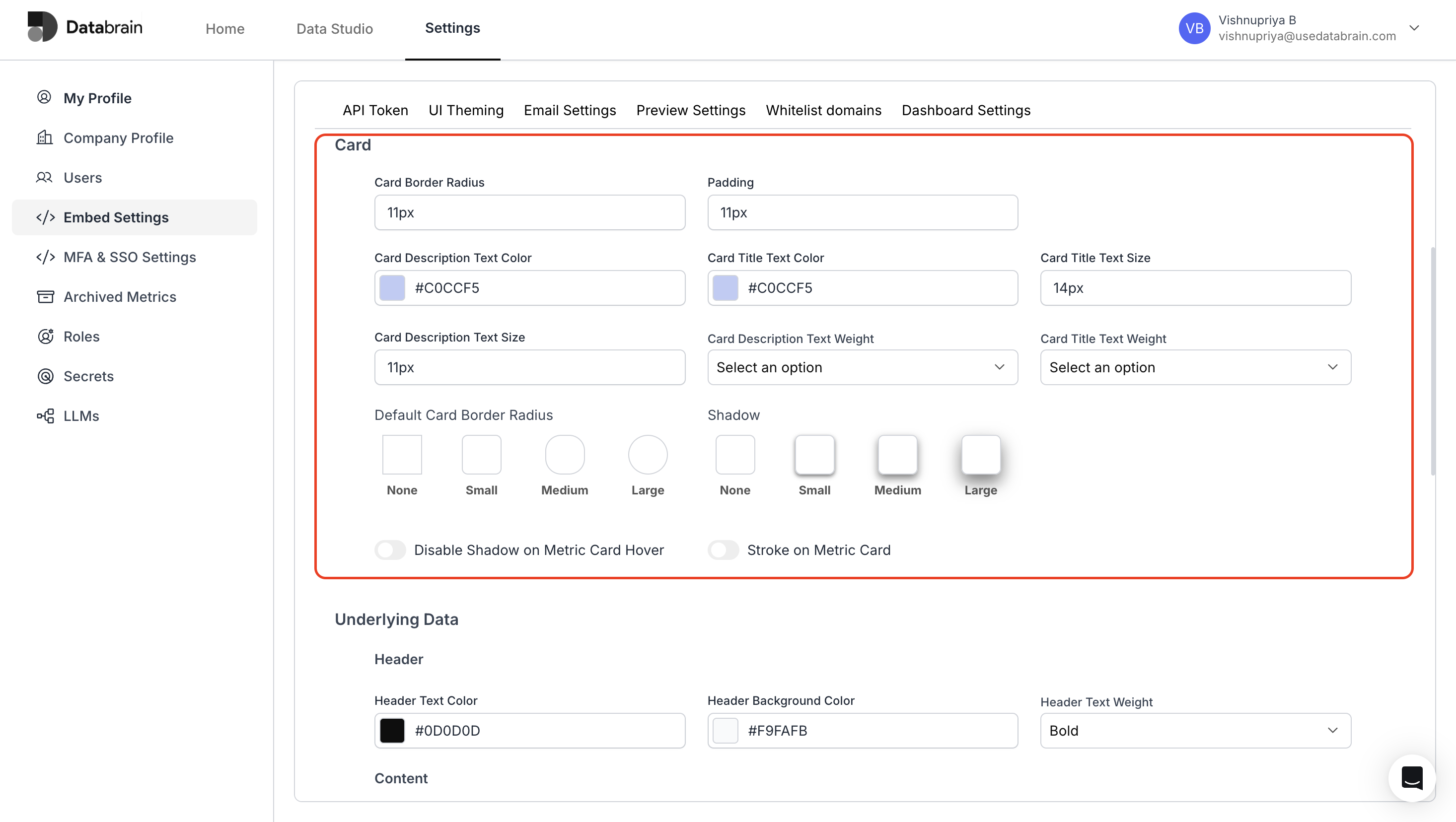 Configure Card Settings