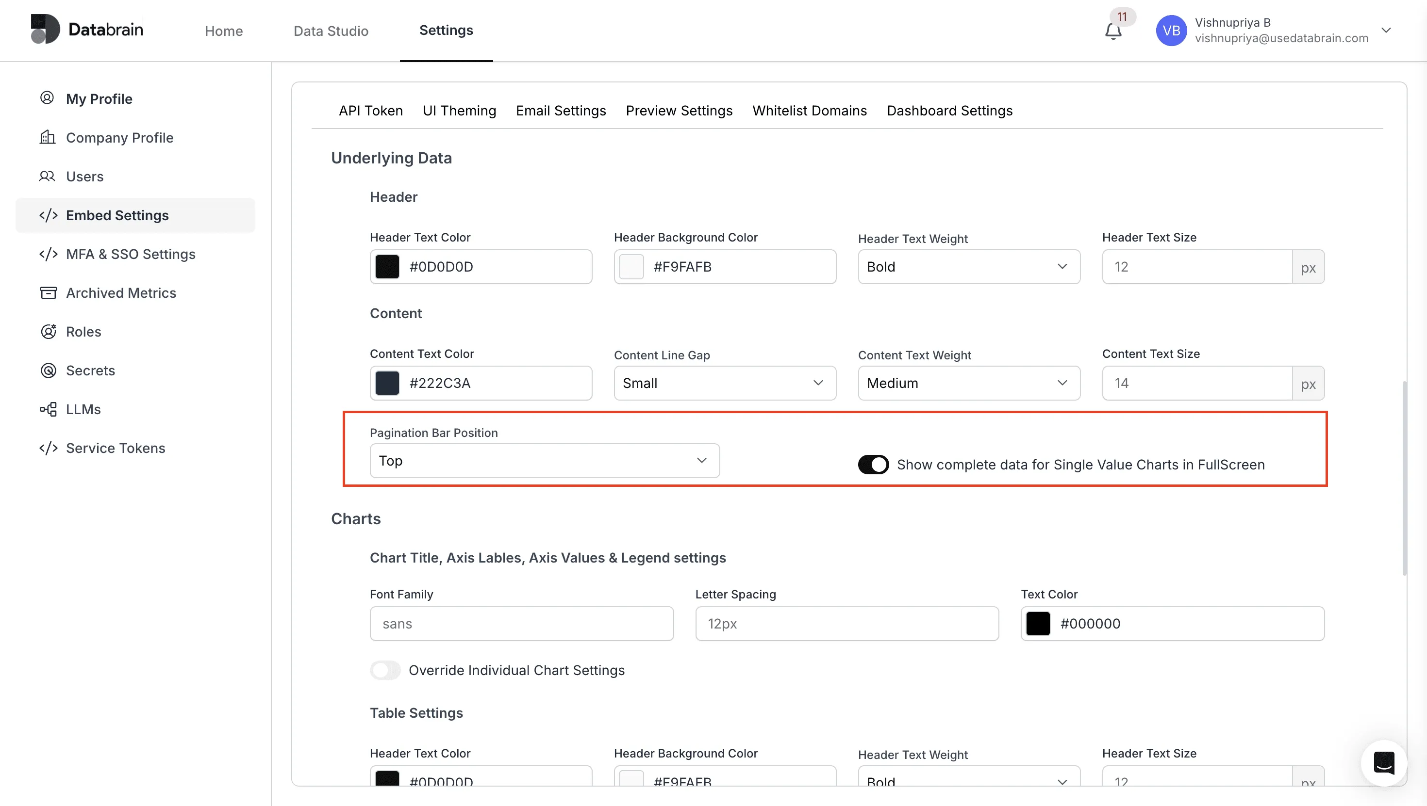 Single Value Card fullscreen underlying-data and pagination settings