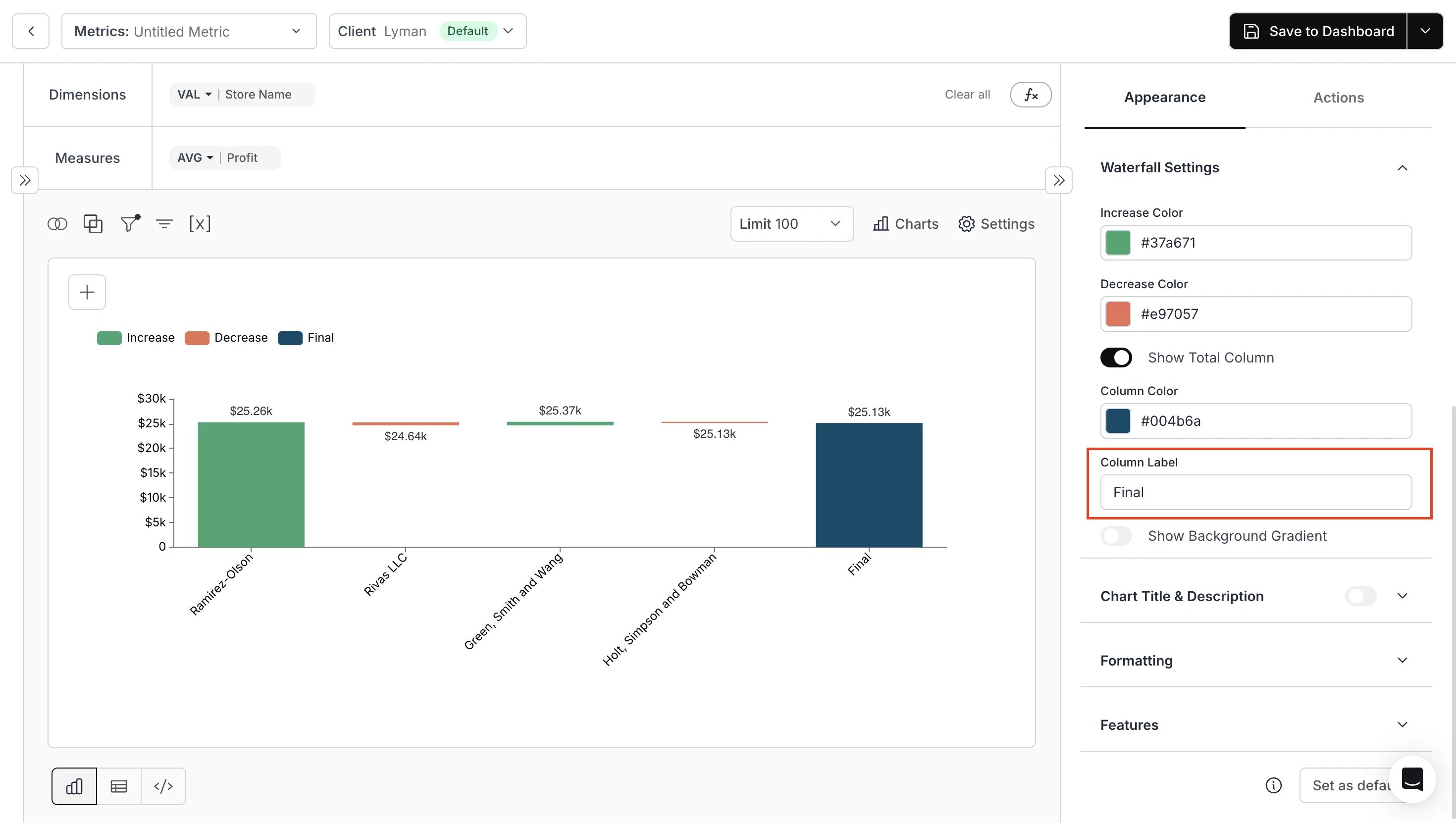 Waterfall Custom Total Column