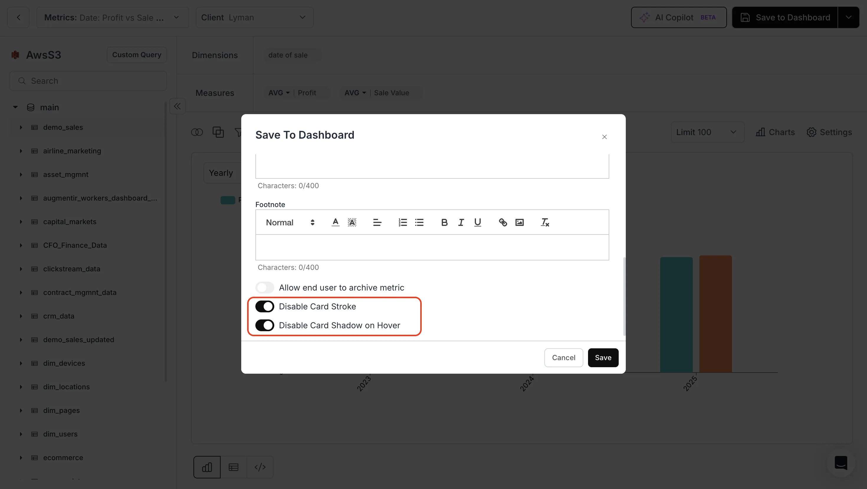 Metric Card Appearance Controls