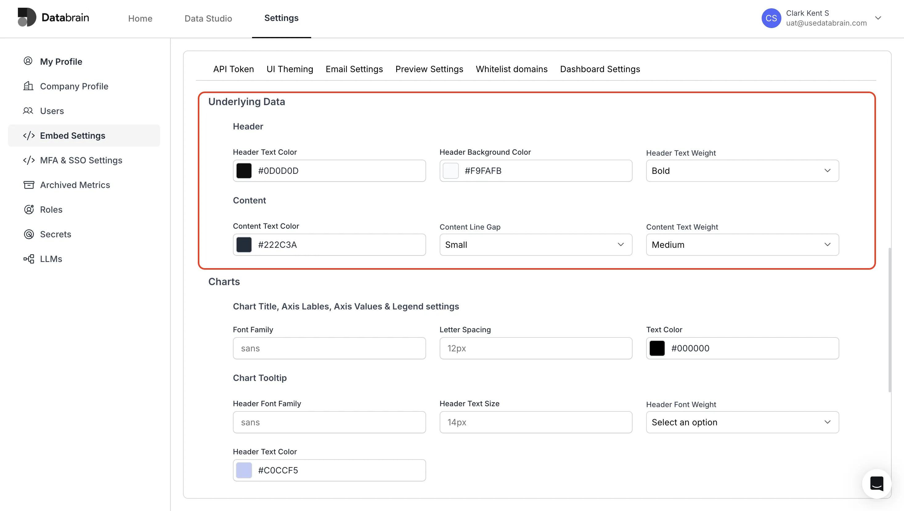 UI theming options for Underlying Data