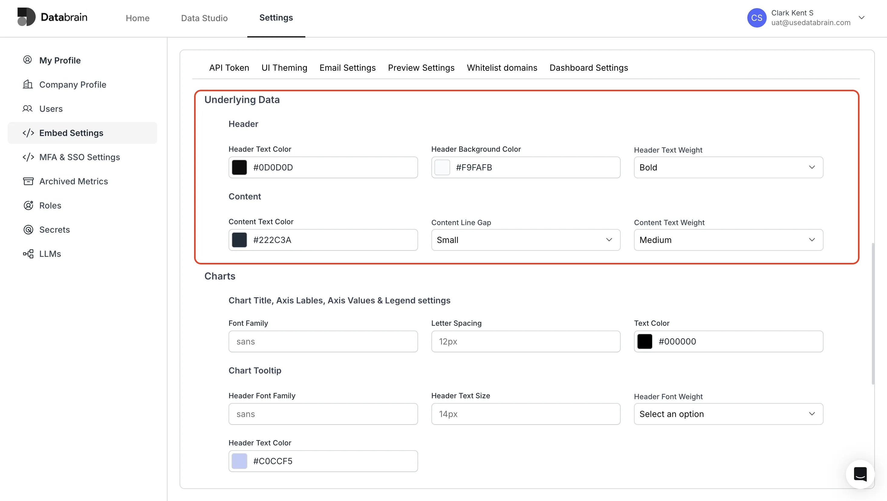UI theming options for Underlying Data