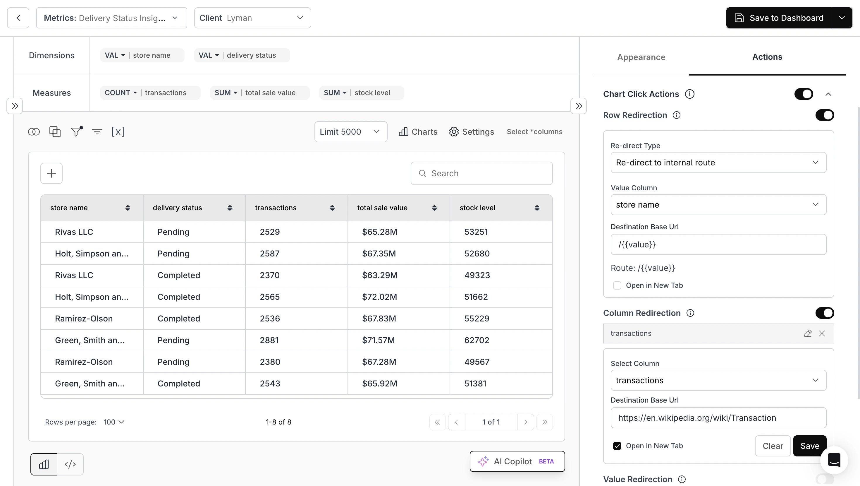 Table Chart Actions Enhancements
