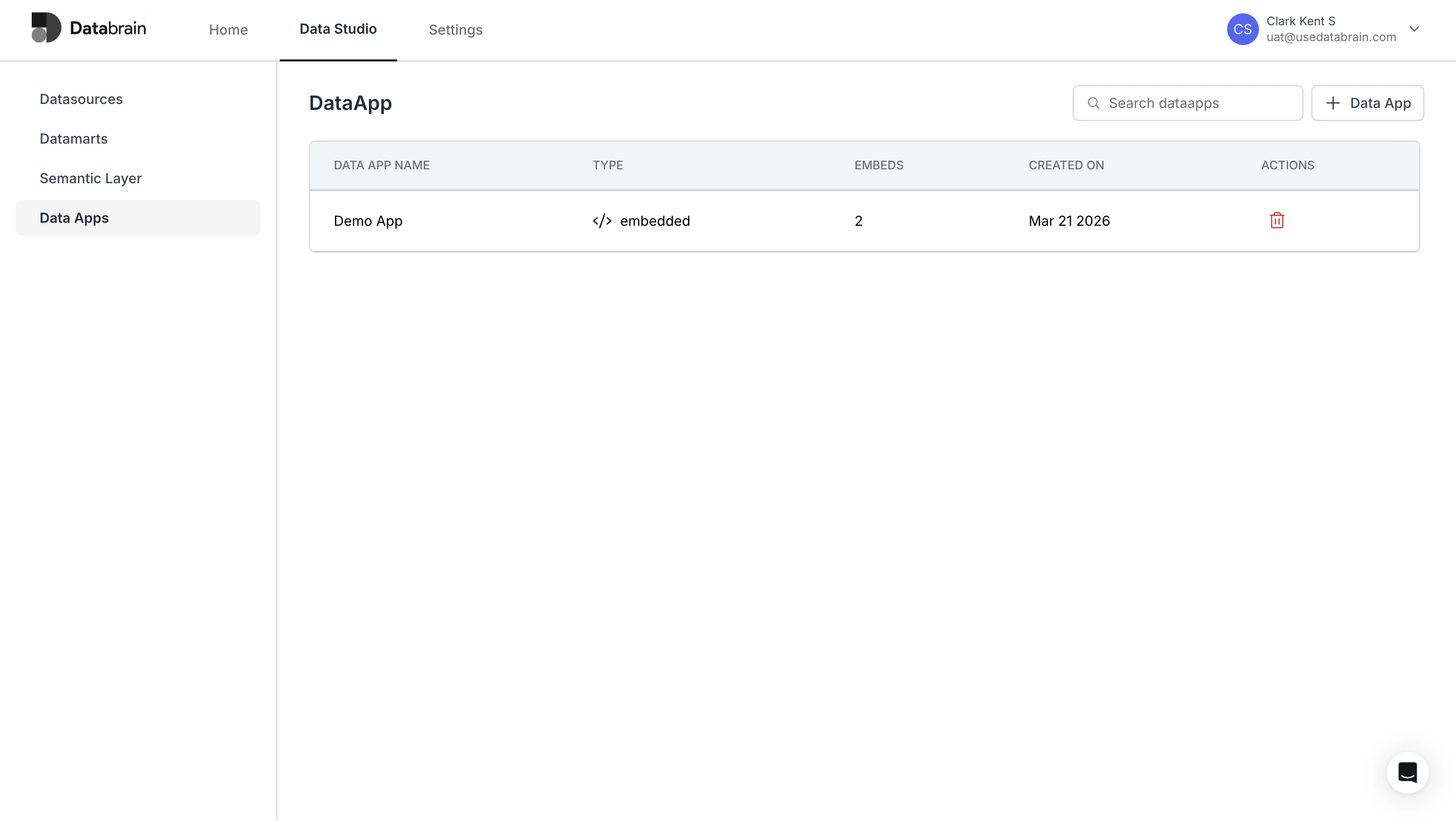 Delete Data Apps from UI