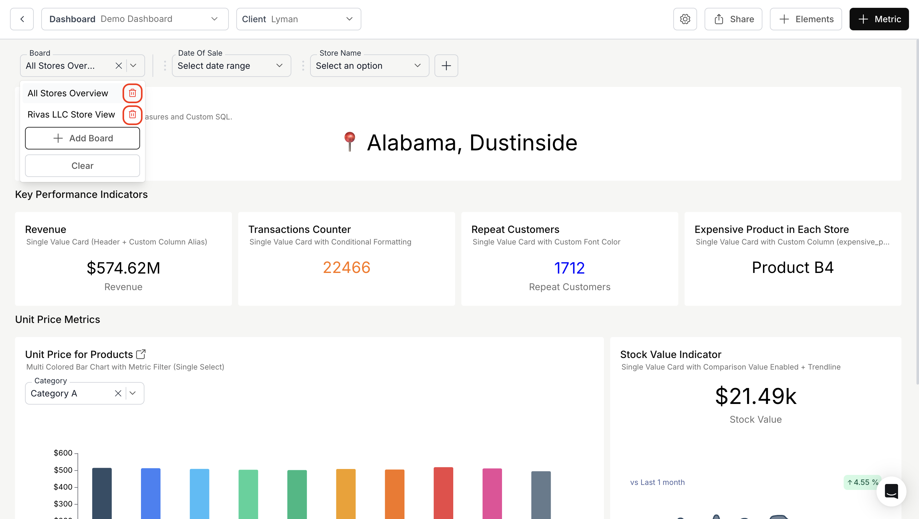 Deleting a saved board from the boards dropdown