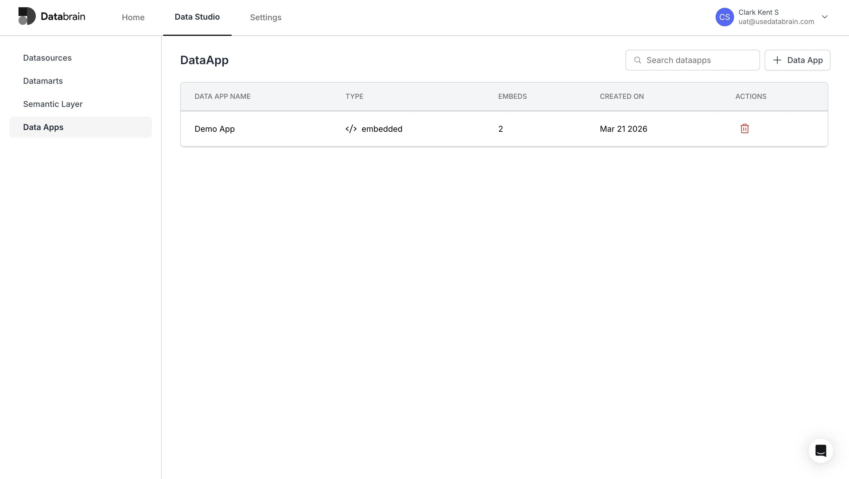 Delete Data Apps from UI