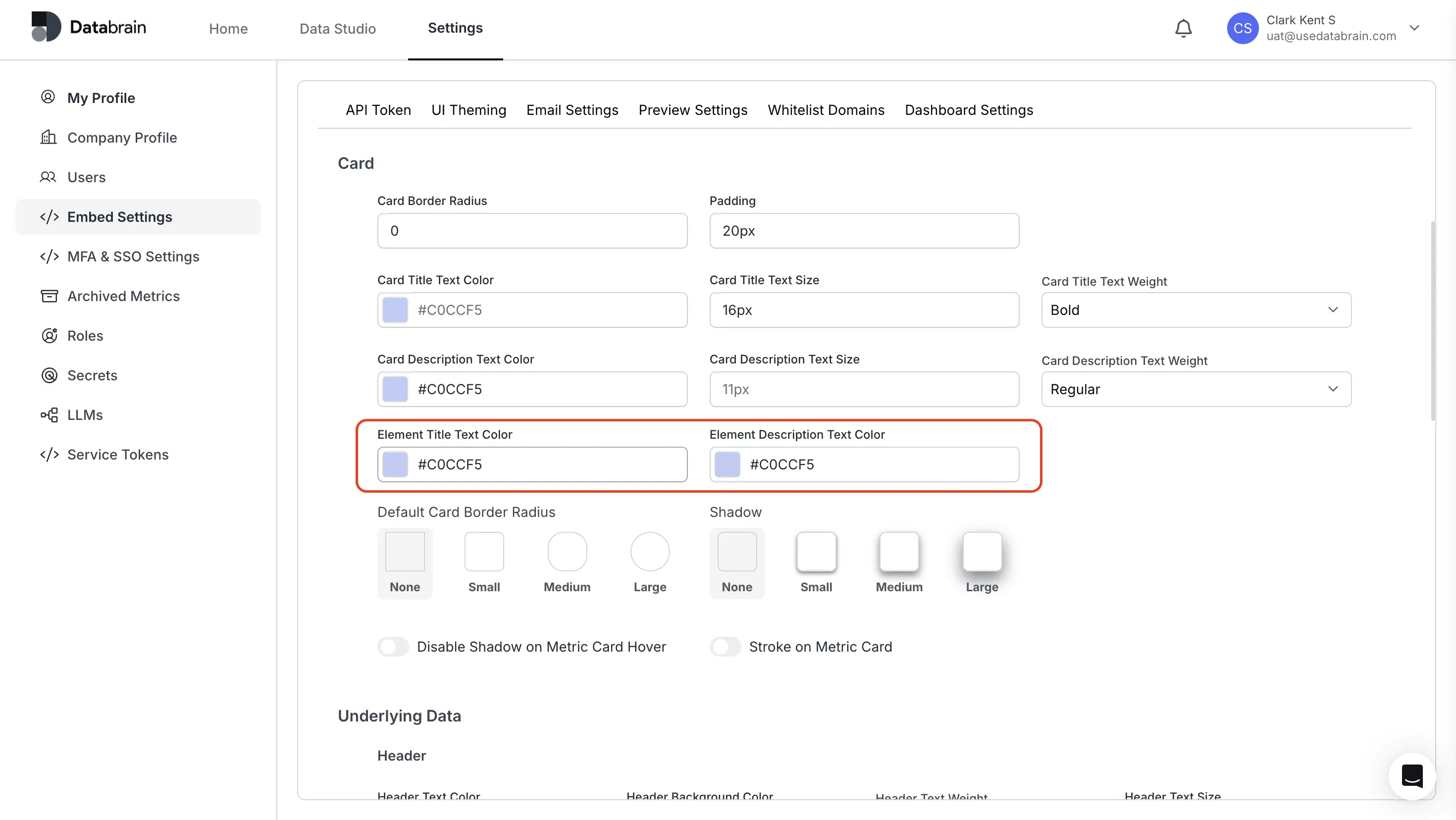 Dashboard Element Font Color in UI Theming Page