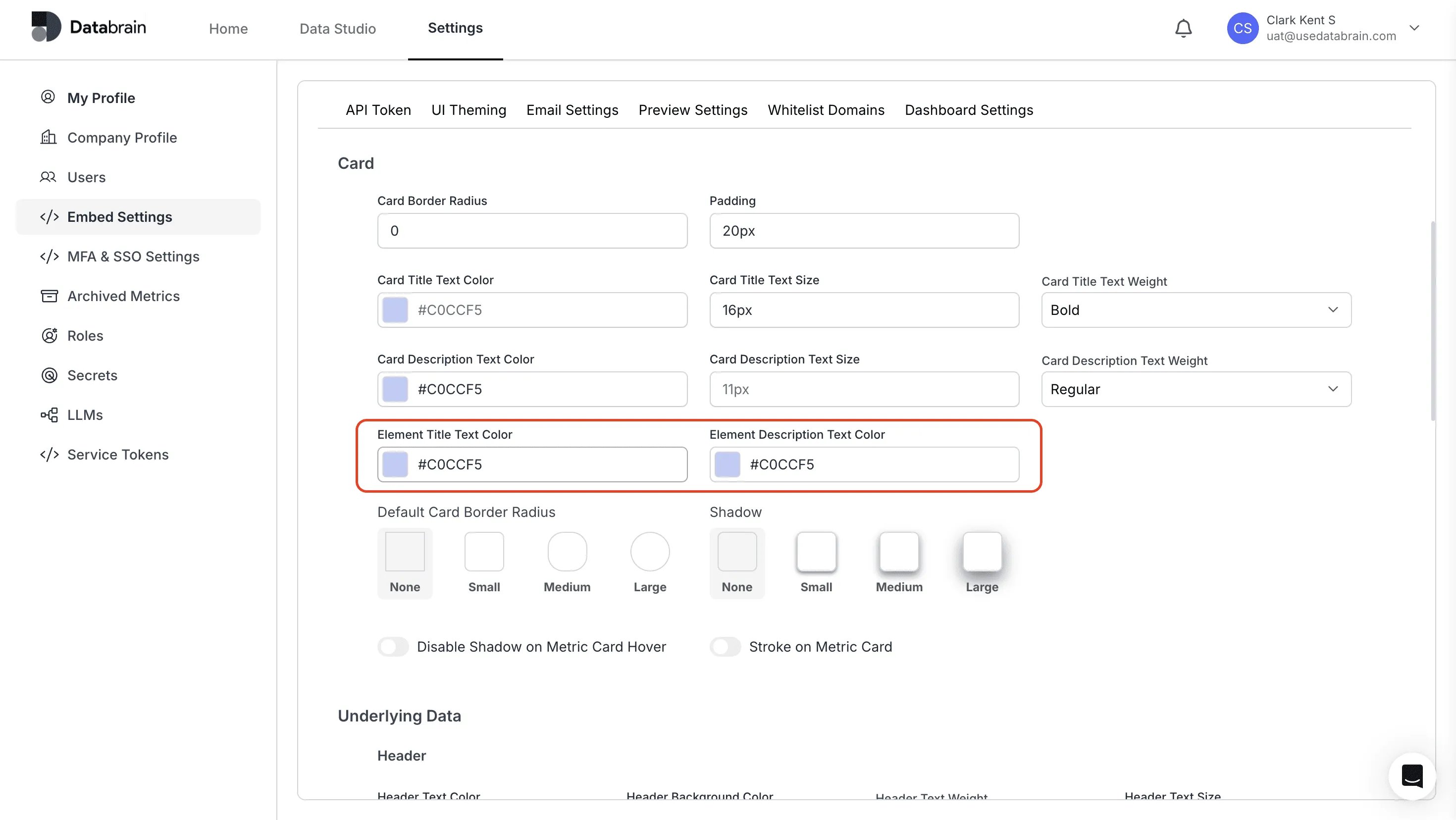 Dashboard Element Font Color in UI Theming Page