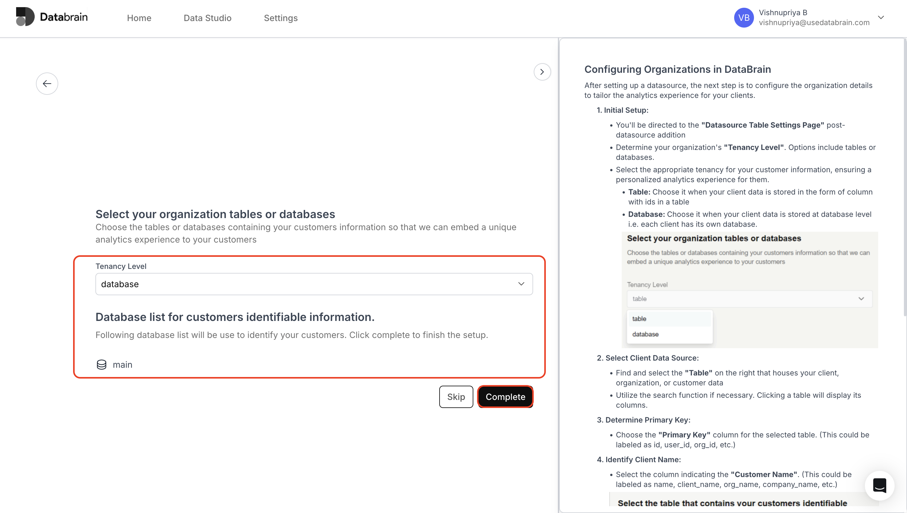 Database tenancy level