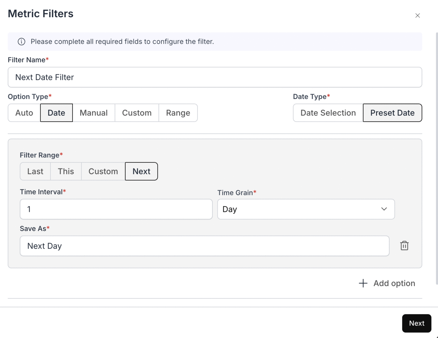 Variable Support in Metric Filter